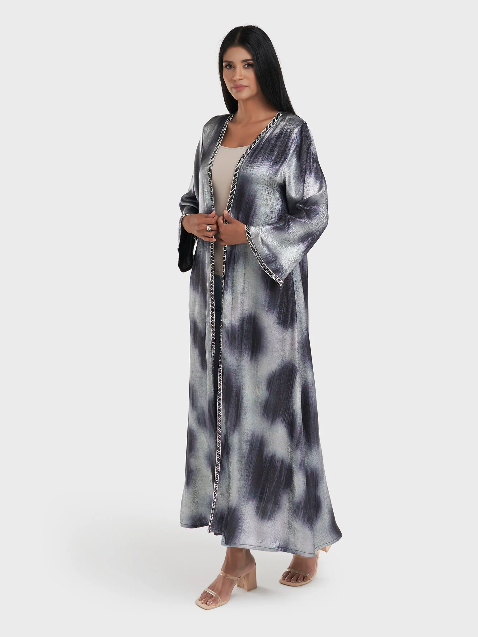 Black Abstract Print Kimono with Stone Lace Borde (AM554) - Image 3