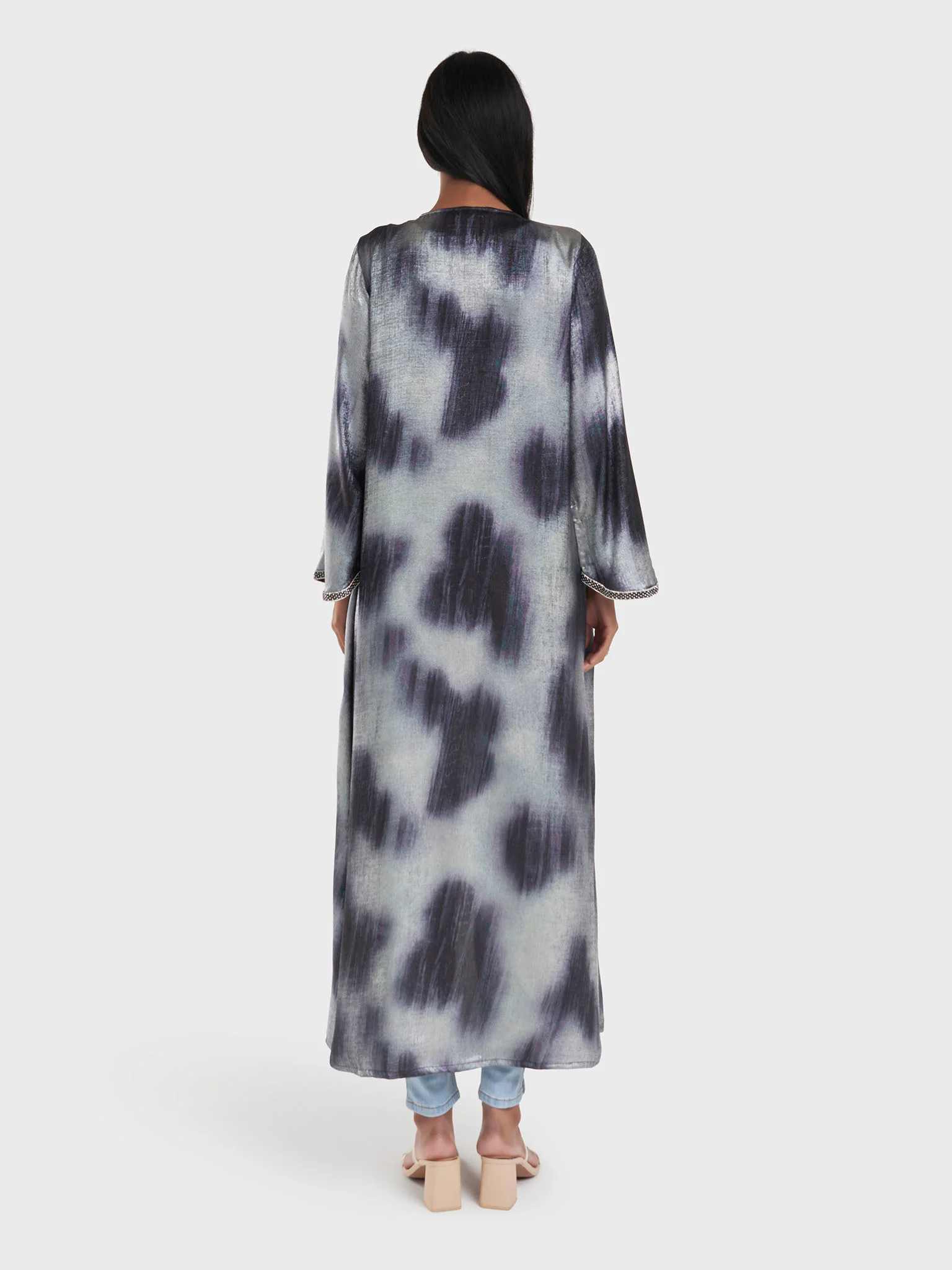 Black Abstract Print Kimono with Stone Lace Borde (AM554) - Image 4