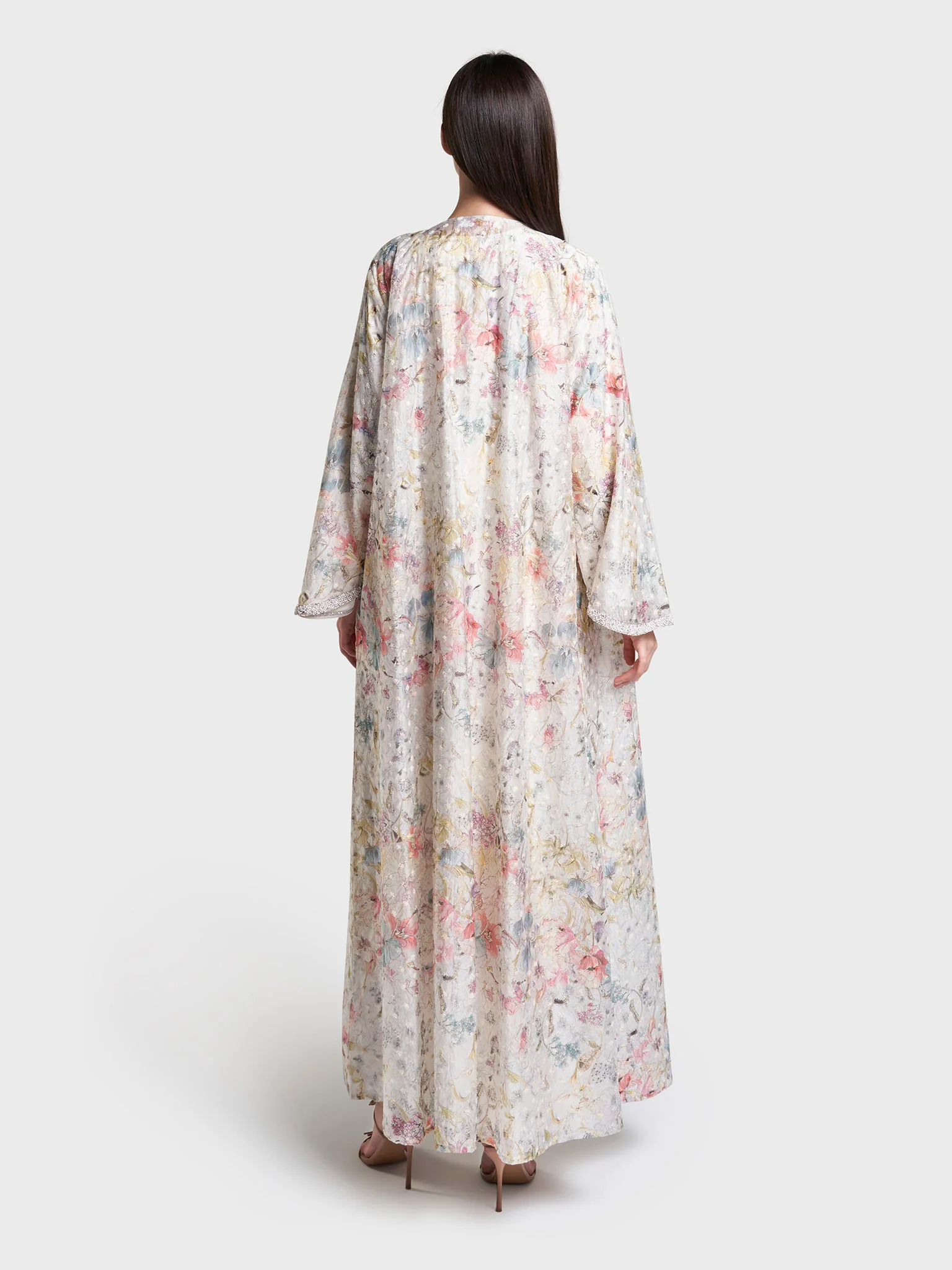 Machine Embroidered Flowers Hand work Satin Kimono (AM642) - Image 11