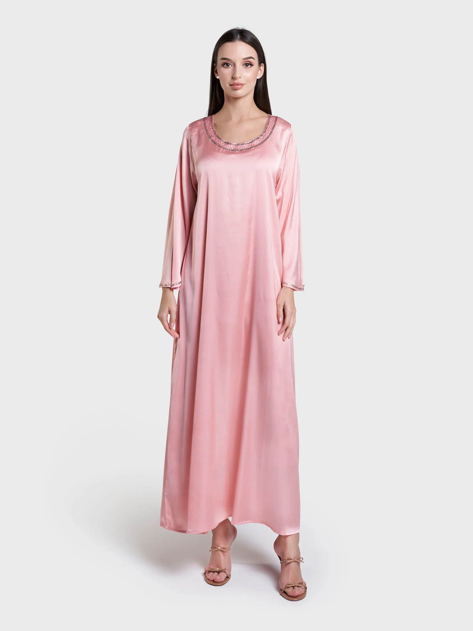 Machine Embroidered Flowers Hand work Satin Kimono (AM642) - Image 3