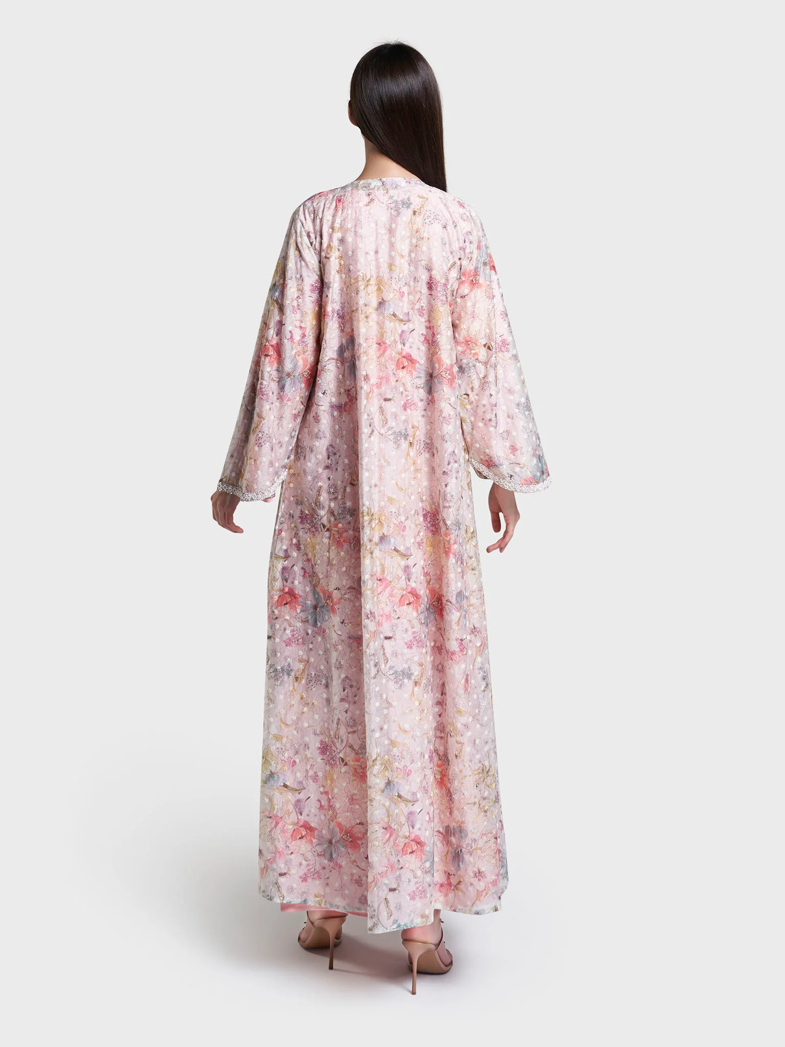 Machine Embroidered Flowers Hand work Satin Kimono (AM642) - Image 5