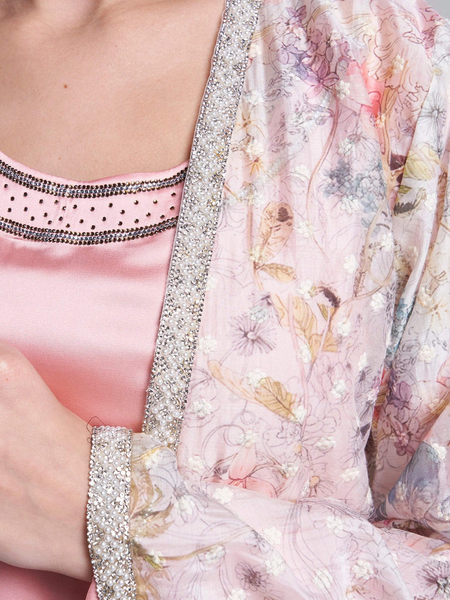 Machine Embroidered Flowers Hand work Satin Kimono (AM642) - Image 6