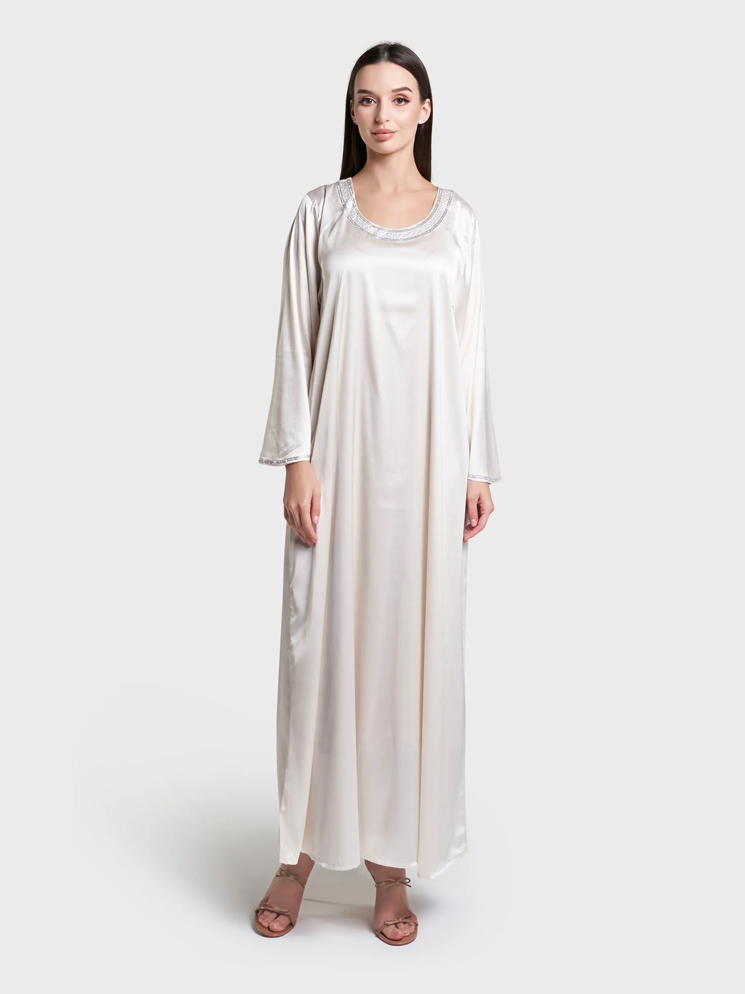 Machine Embroidered Flowers Hand work Satin Kimono (AM642) - Image 9