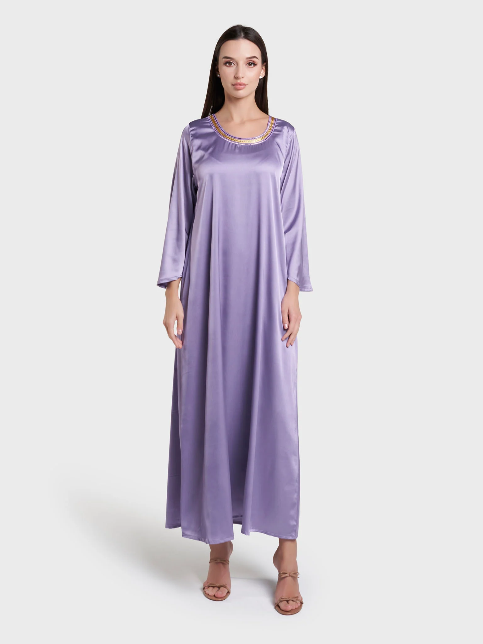 Peach & Purple Self Print Velvet Flower Hand Work Kimono (RIZ16) - Image 11