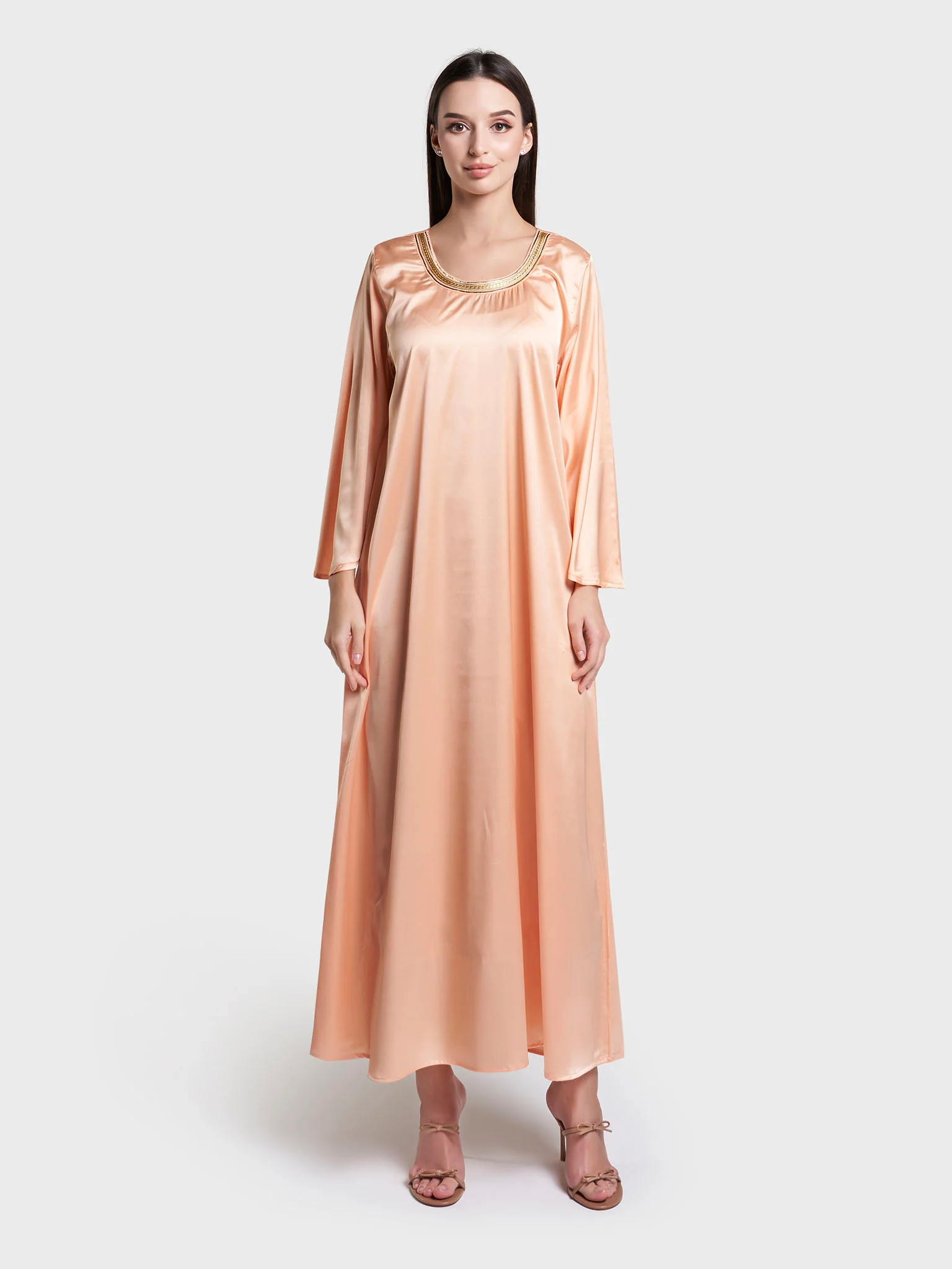 Peach & Purple Self Print Velvet Flower Hand Work Kimono (RIZ16) - Image 3