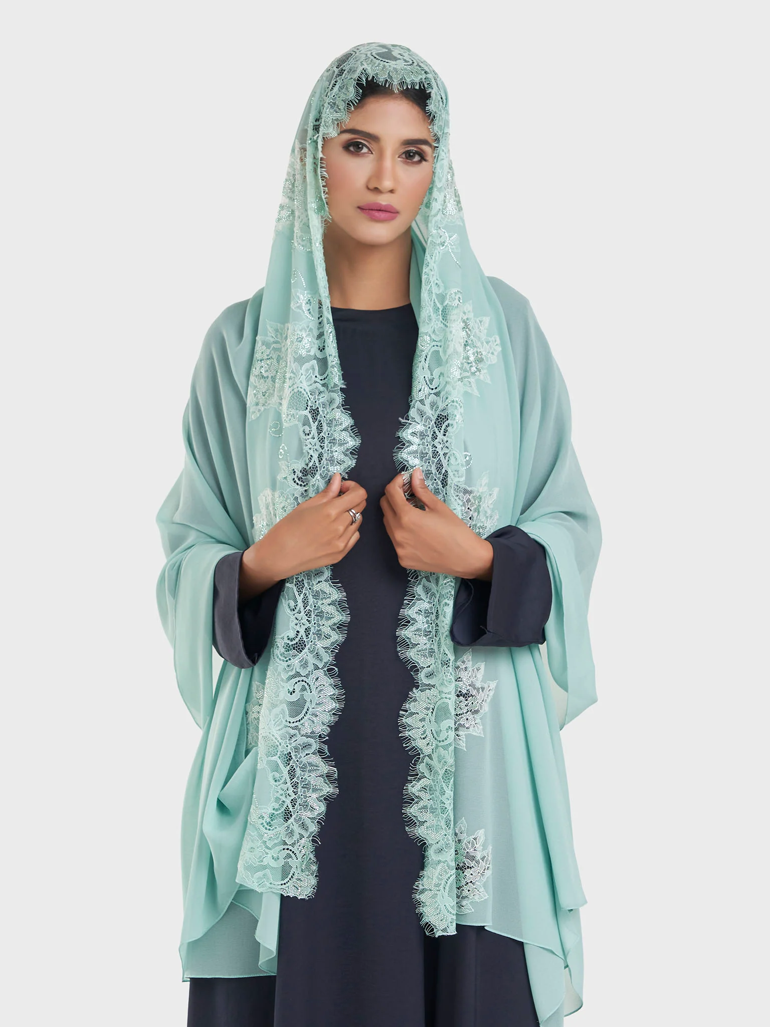 Maxi Hijab With Shaded Dantel Work Border (KP18124L) - Image 11