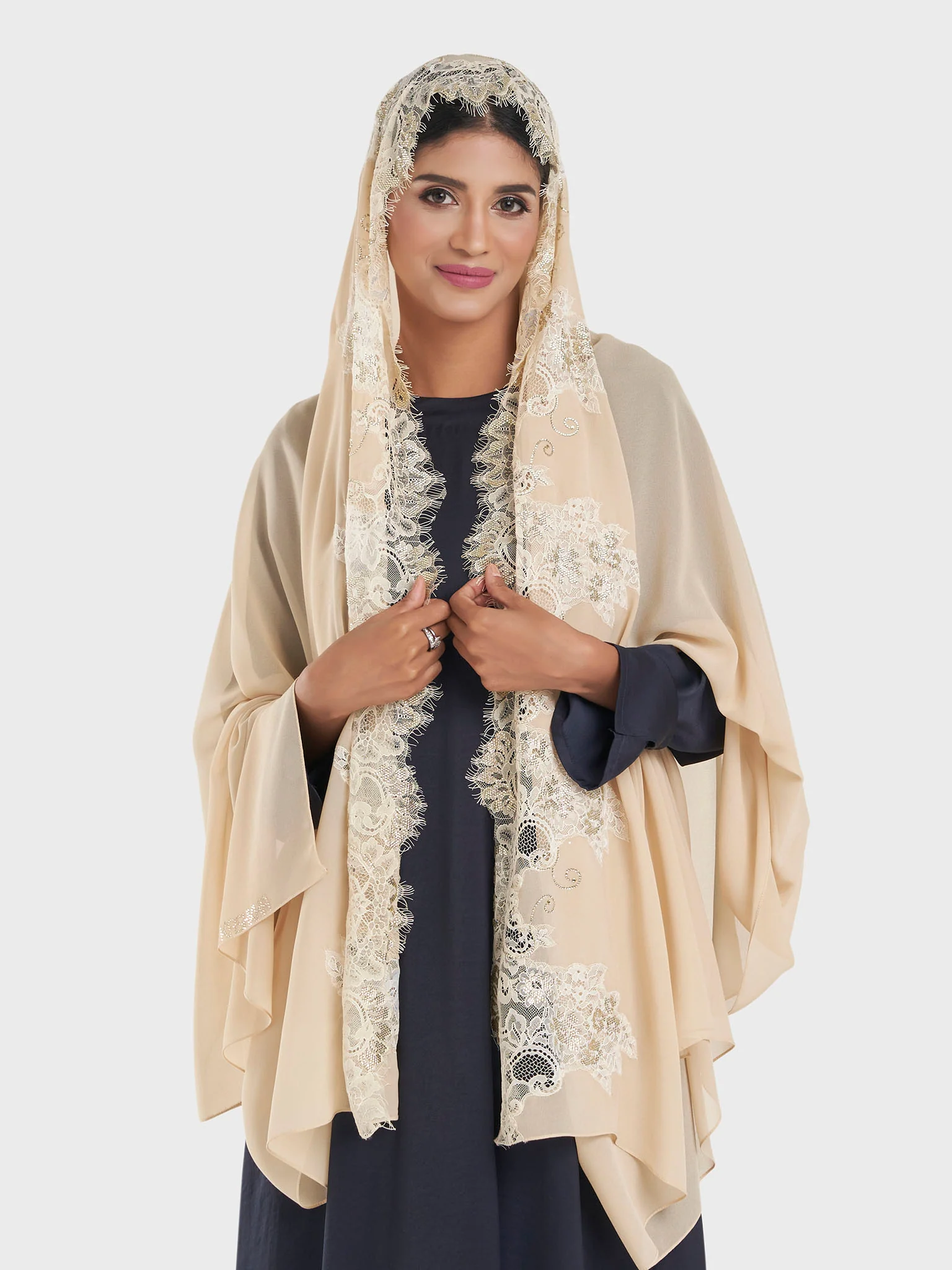 Maxi Hijab With Shaded Dantel Work Border (KP18124L) - Image 17