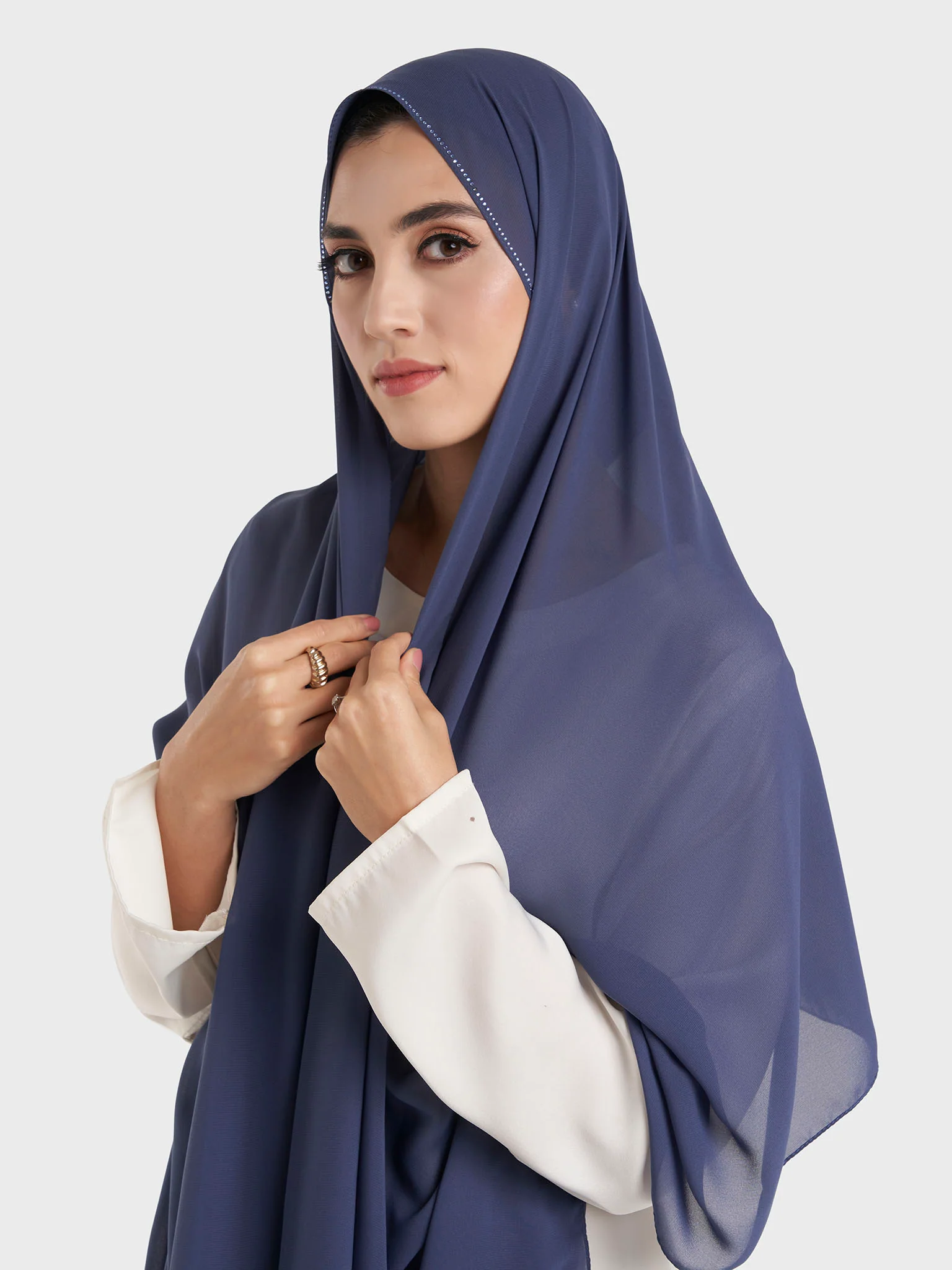Stone Line Border Chiffon Hijab (KP11351L) - Image 10