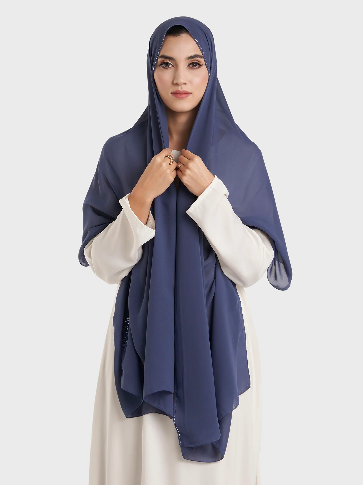 Stone Line Border Chiffon Hijab (KP11351L) - Image 11