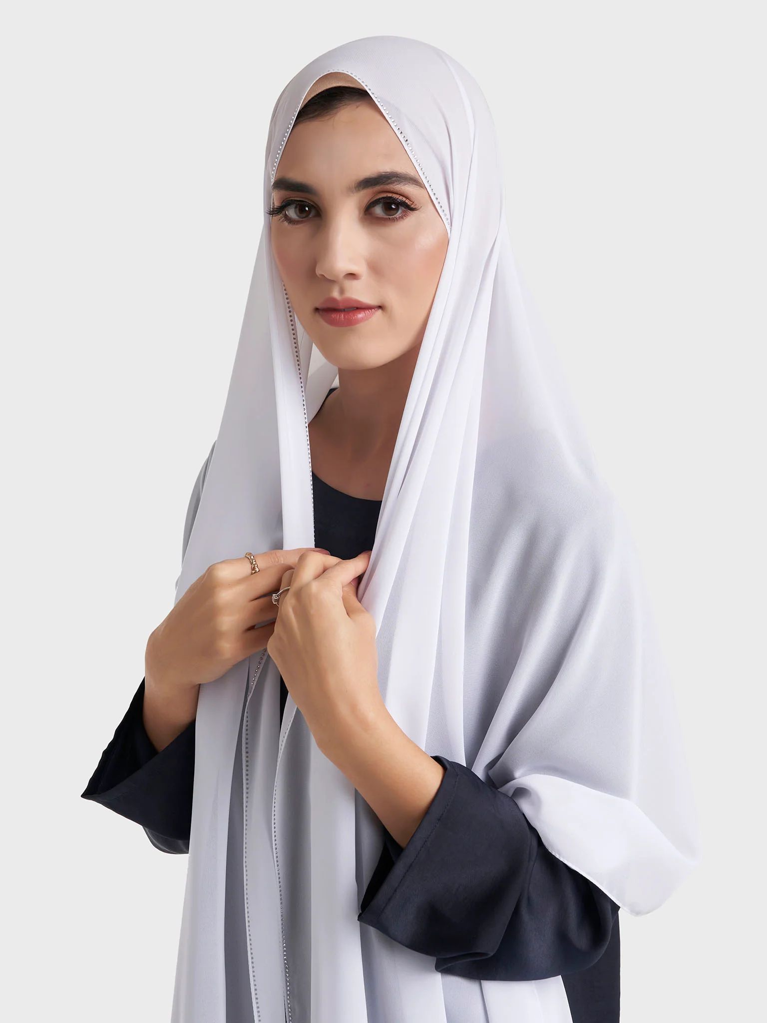 Stone Line Border Chiffon Hijab (KP11351L) - Image 13