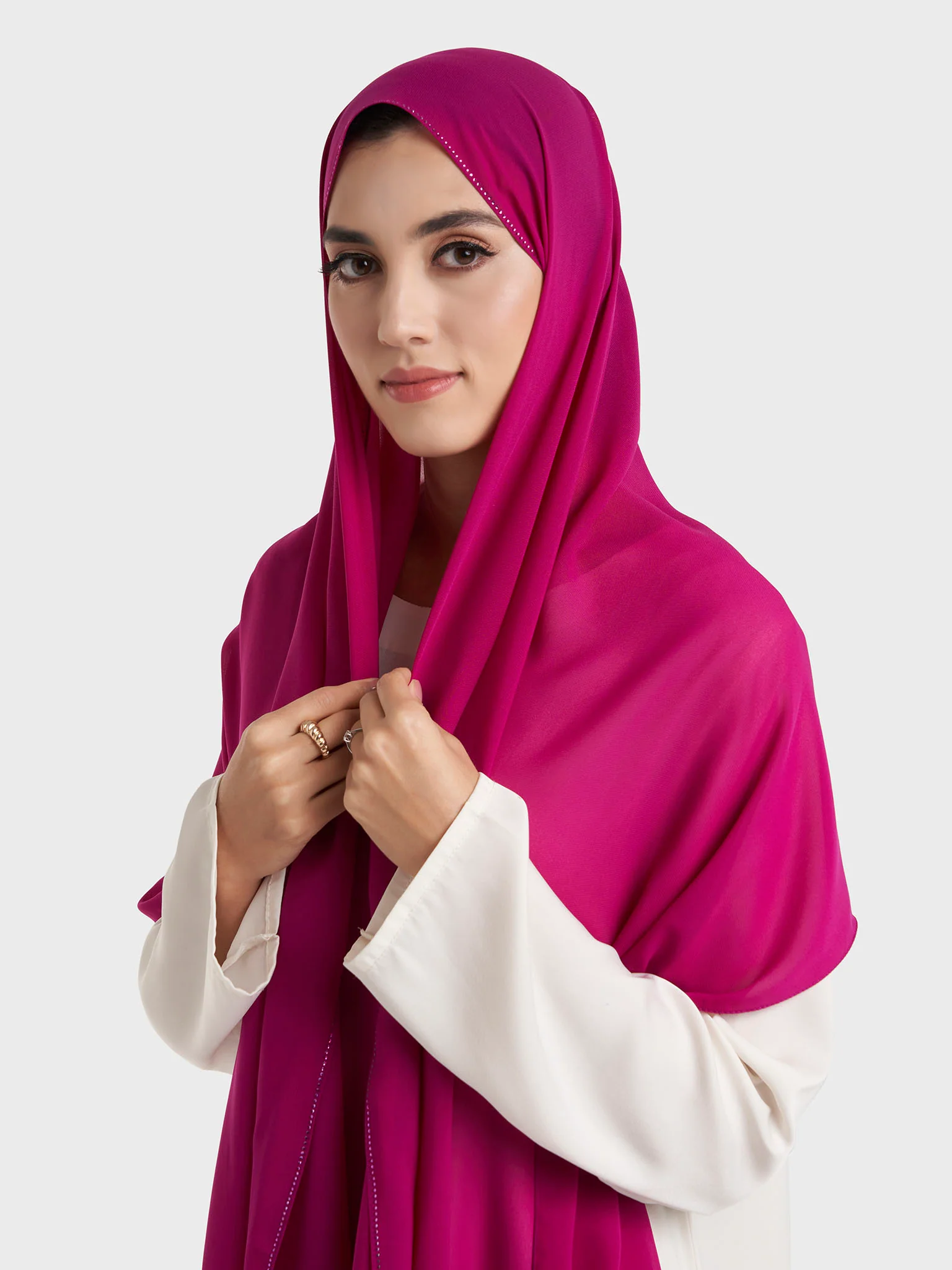Stone Line Border Chiffon Hijab (KP11351L) - Image 31