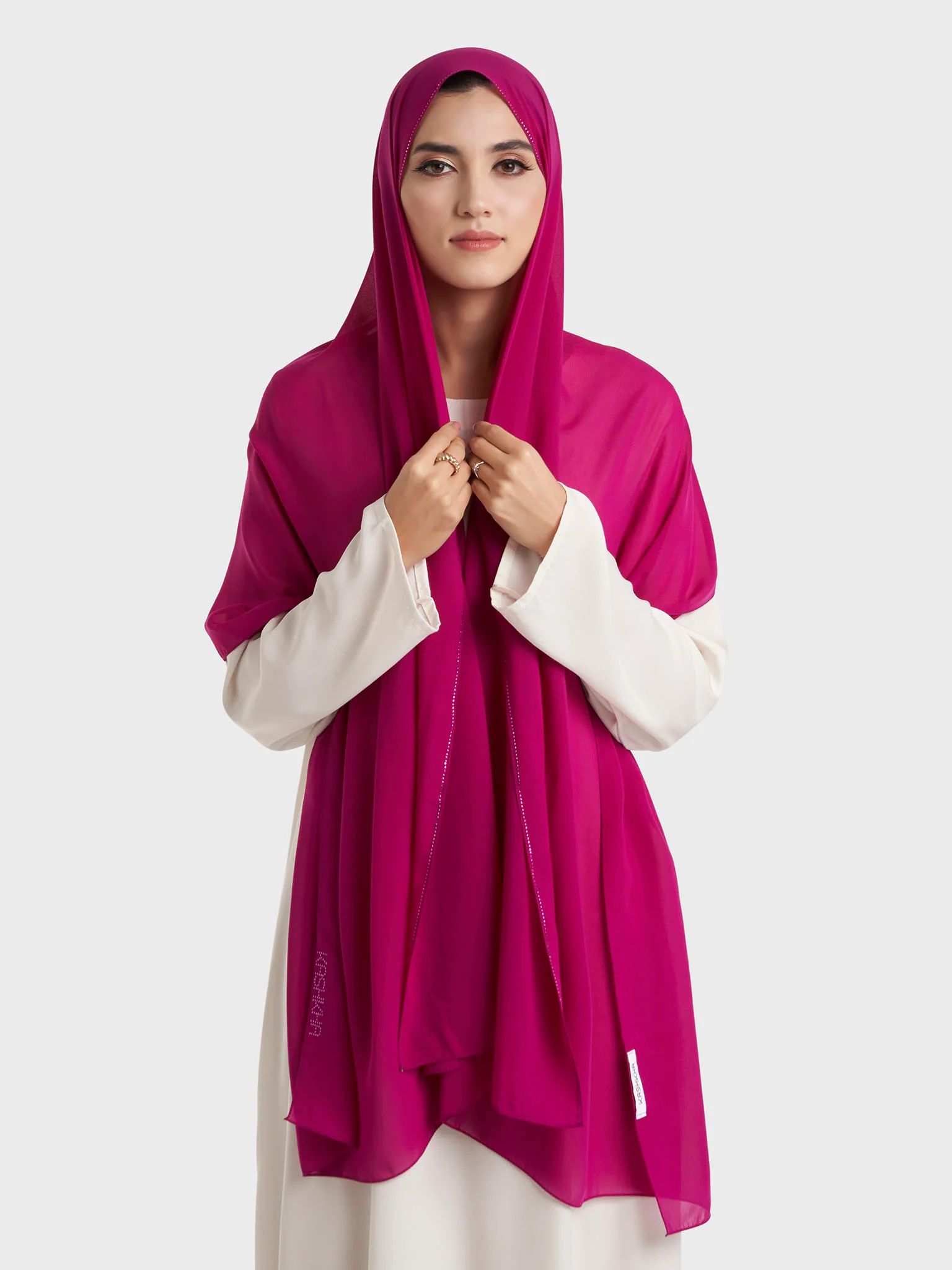 Stone Line Border Chiffon Hijab (KP11351L) - Image 32