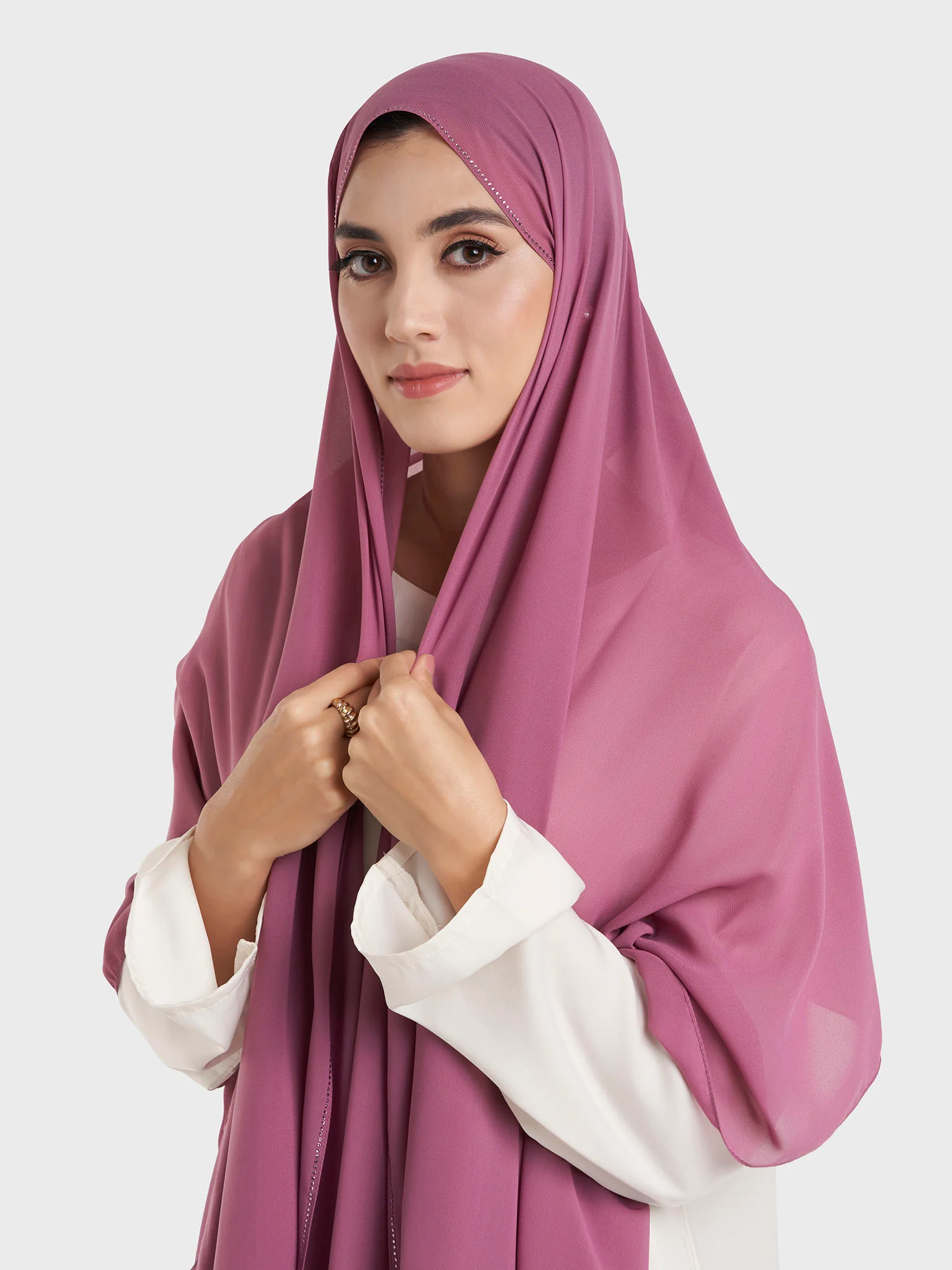 Stone Line Border Chiffon Hijab (KP11351L) - Image 34