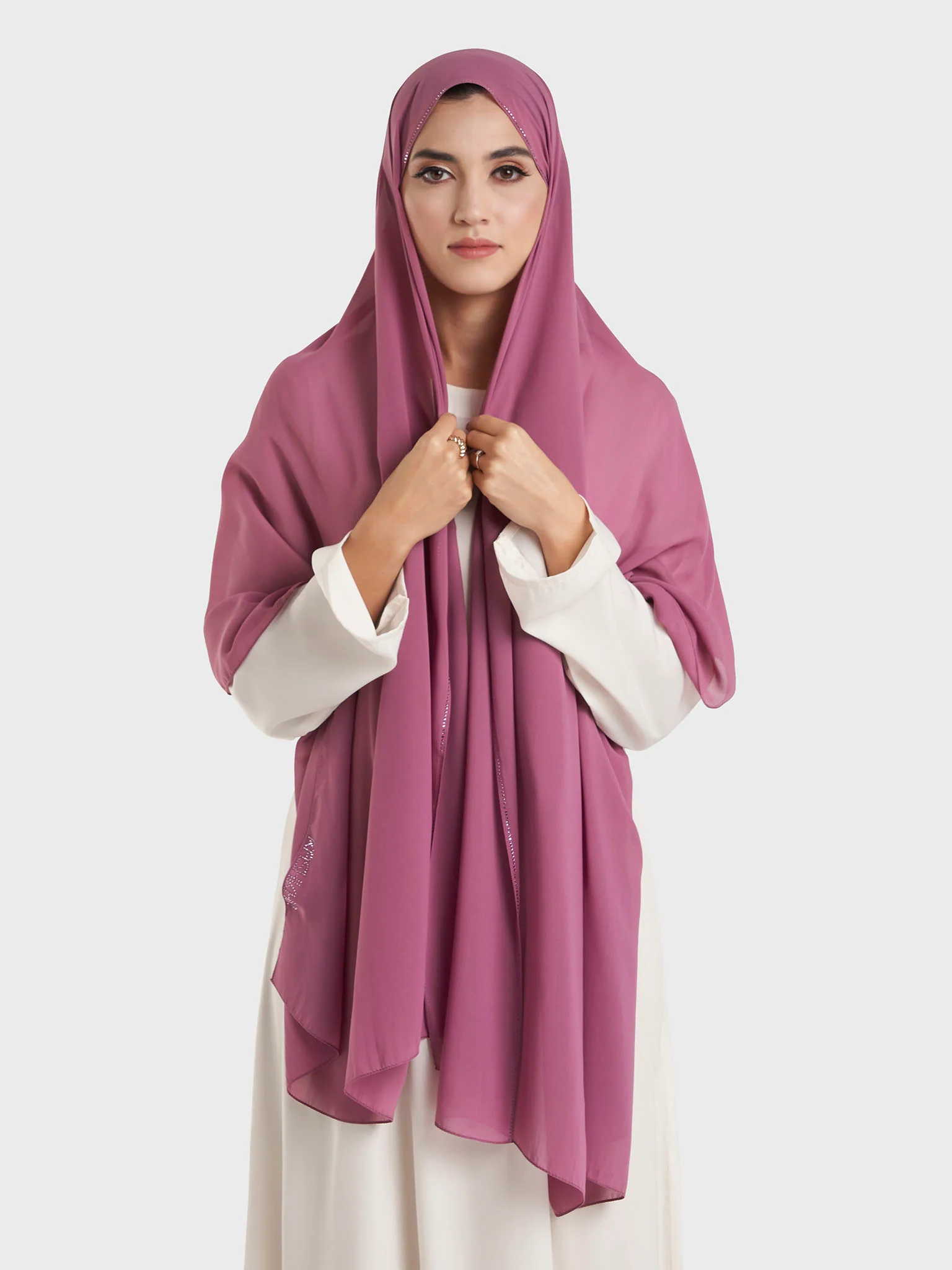 Stone Line Border Chiffon Hijab (KP11351L) - Image 35