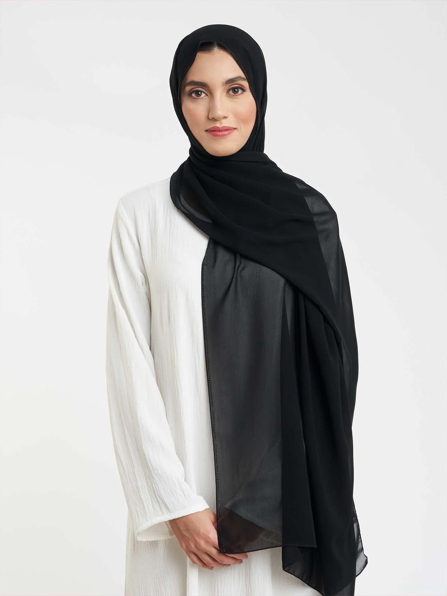 Stone Line Border Chiffon Hijab (KP11351L) - Image 41