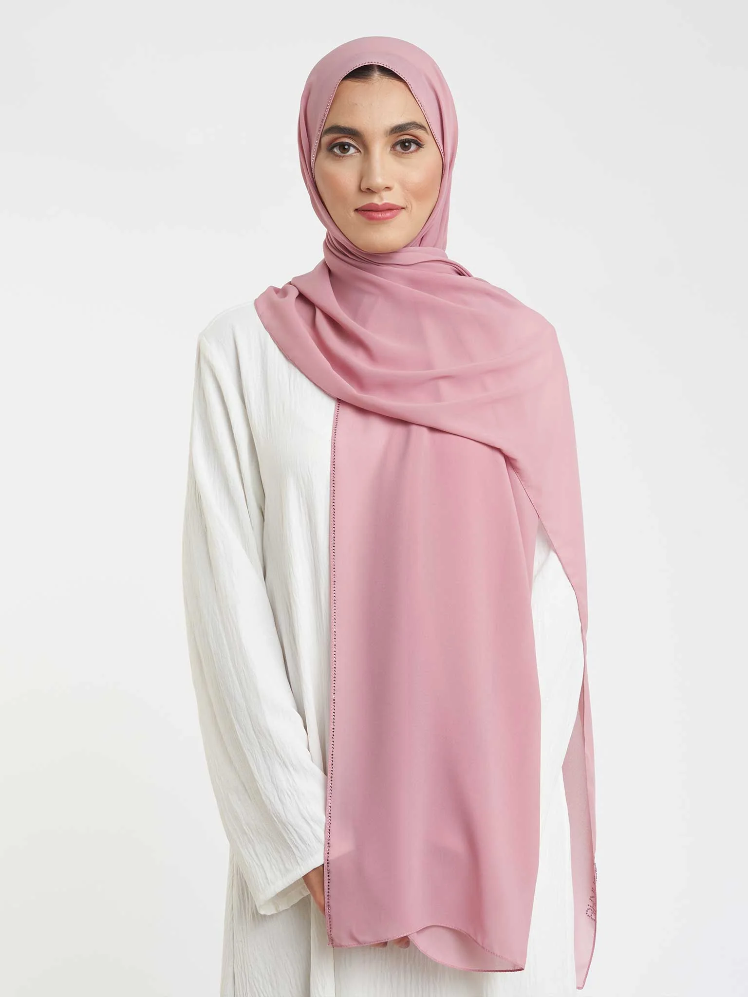 Stone Line Border Chiffon Hijab (KP11351L) - Image 48