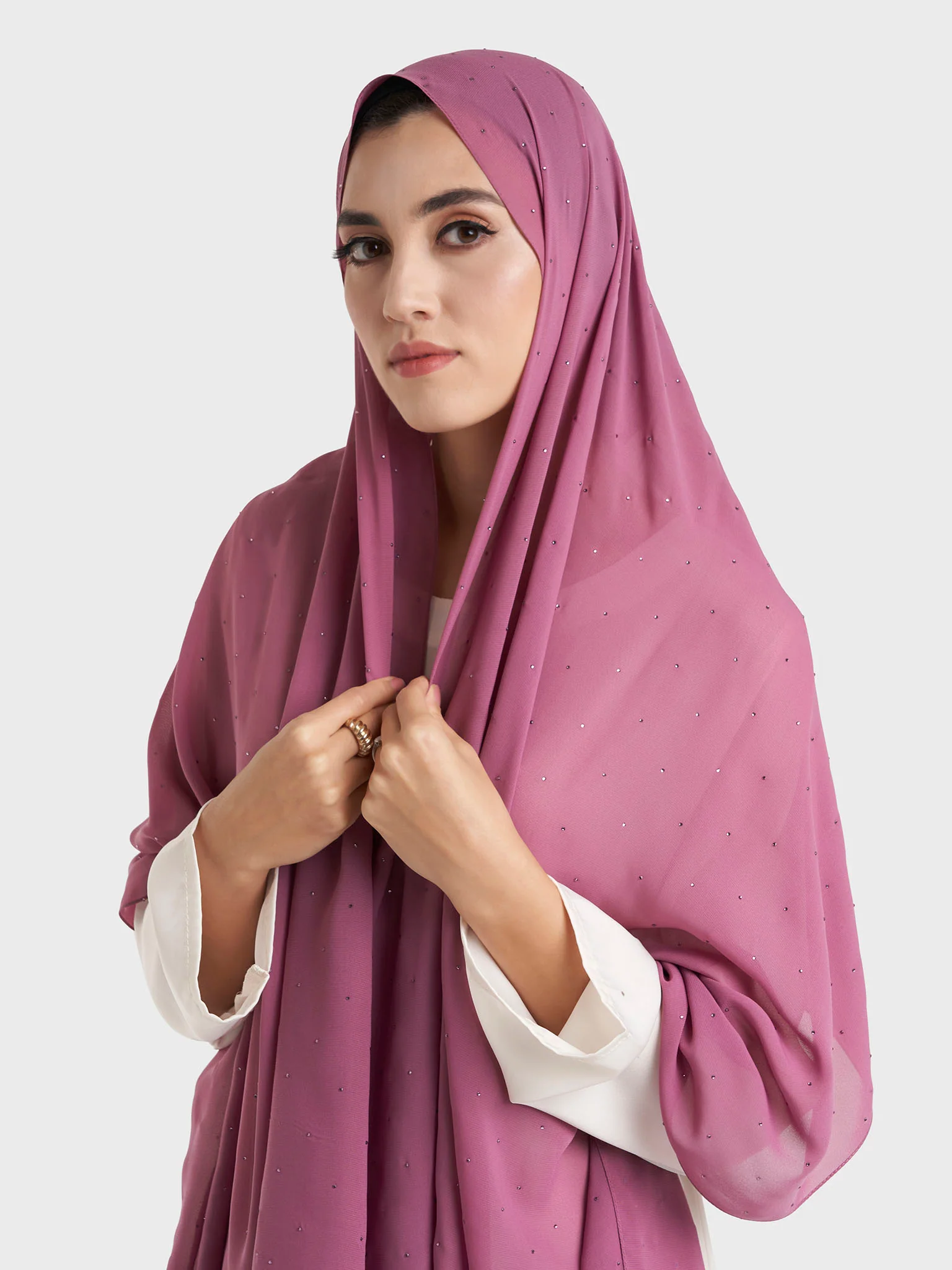 All Over Scattered Stones Chiffon Hijab (KP18146L) - Image 44