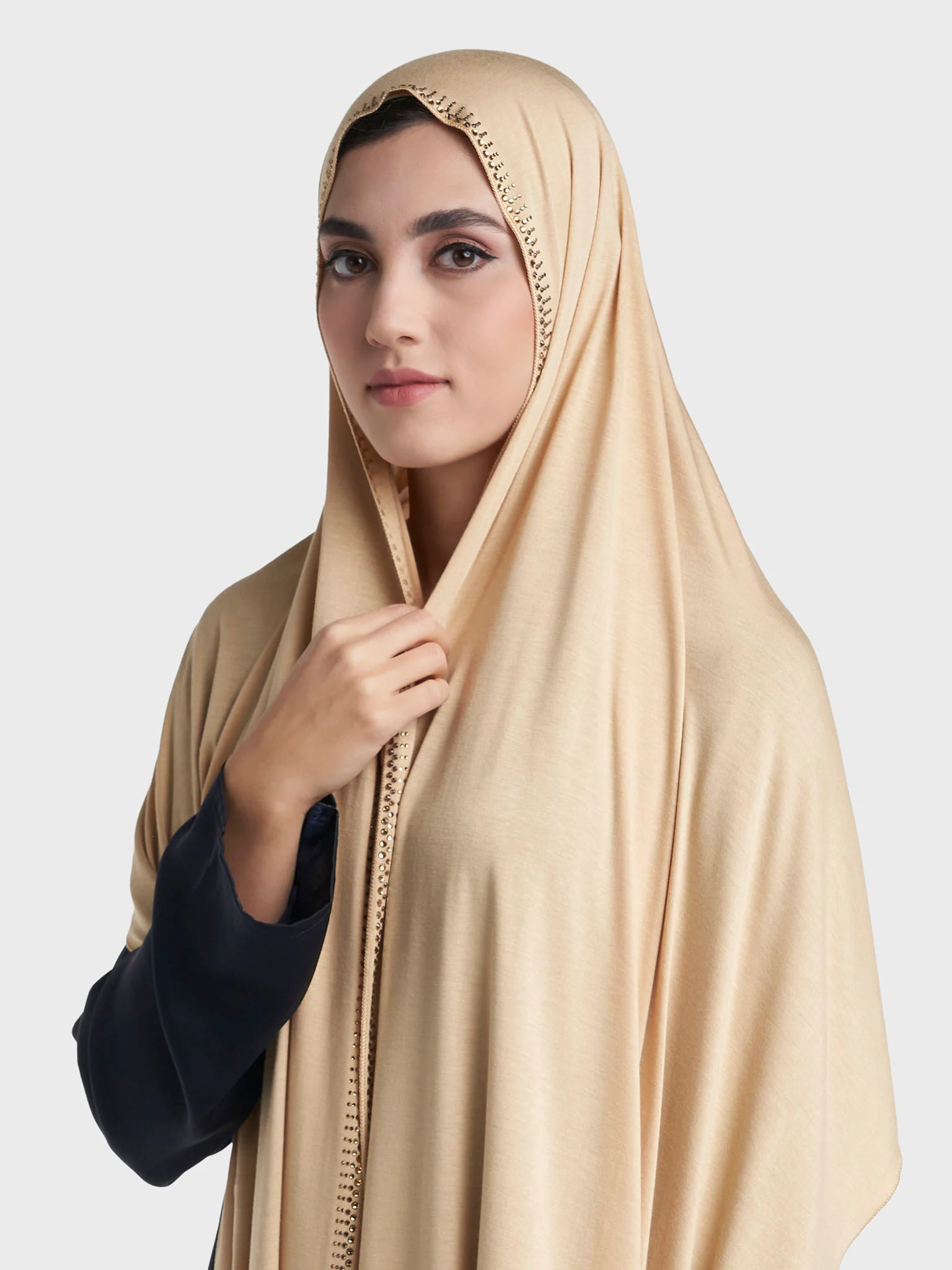 Plain Jersey Hijab with Crown Stone Line Border (KP18160L) - Image 10