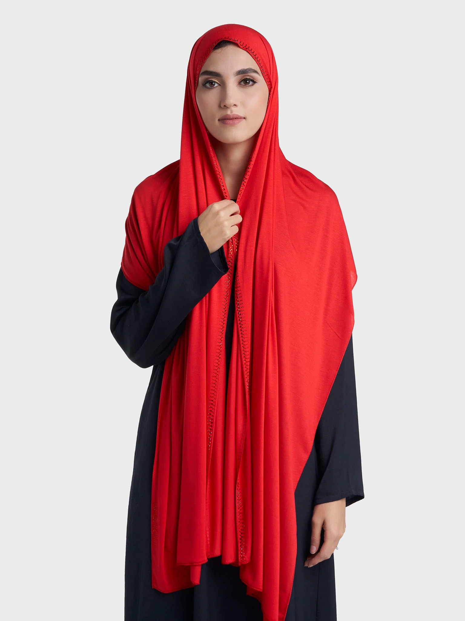 Plain Jersey Hijab with Crown Stone Line Border (KP18160L) - Image 101