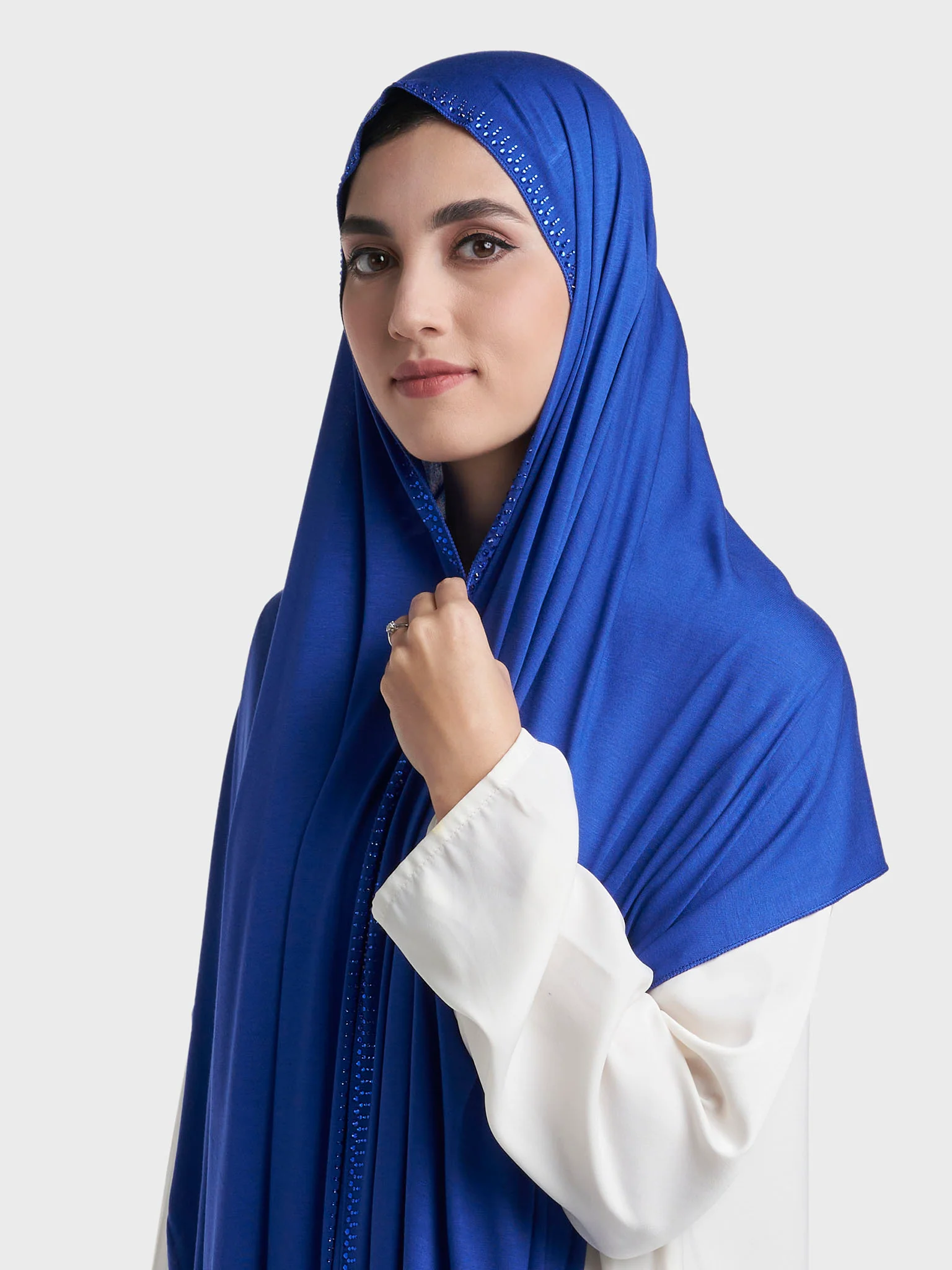 Plain Jersey Hijab with Crown Stone Line Border (KP18160L) - Image 103