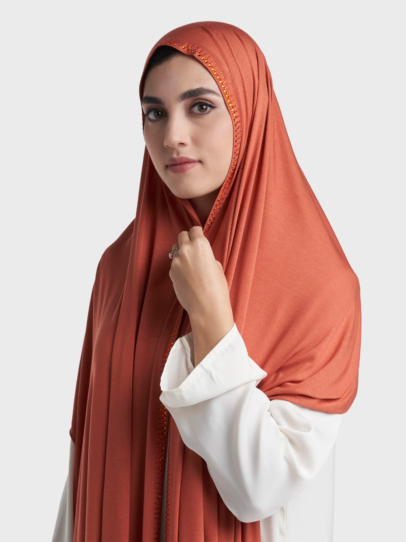 Plain Jersey Hijab with Crown Stone Line Border (KP18160L) - Image 106