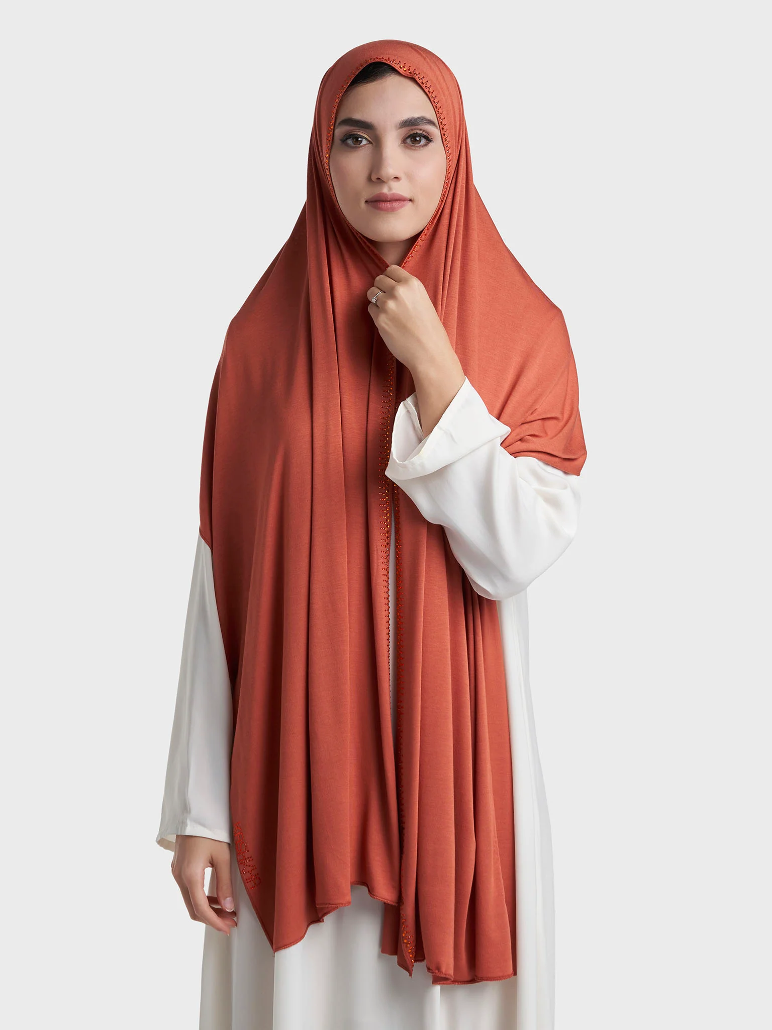 Plain Jersey Hijab with Crown Stone Line Border (KP18160L) - Image 107