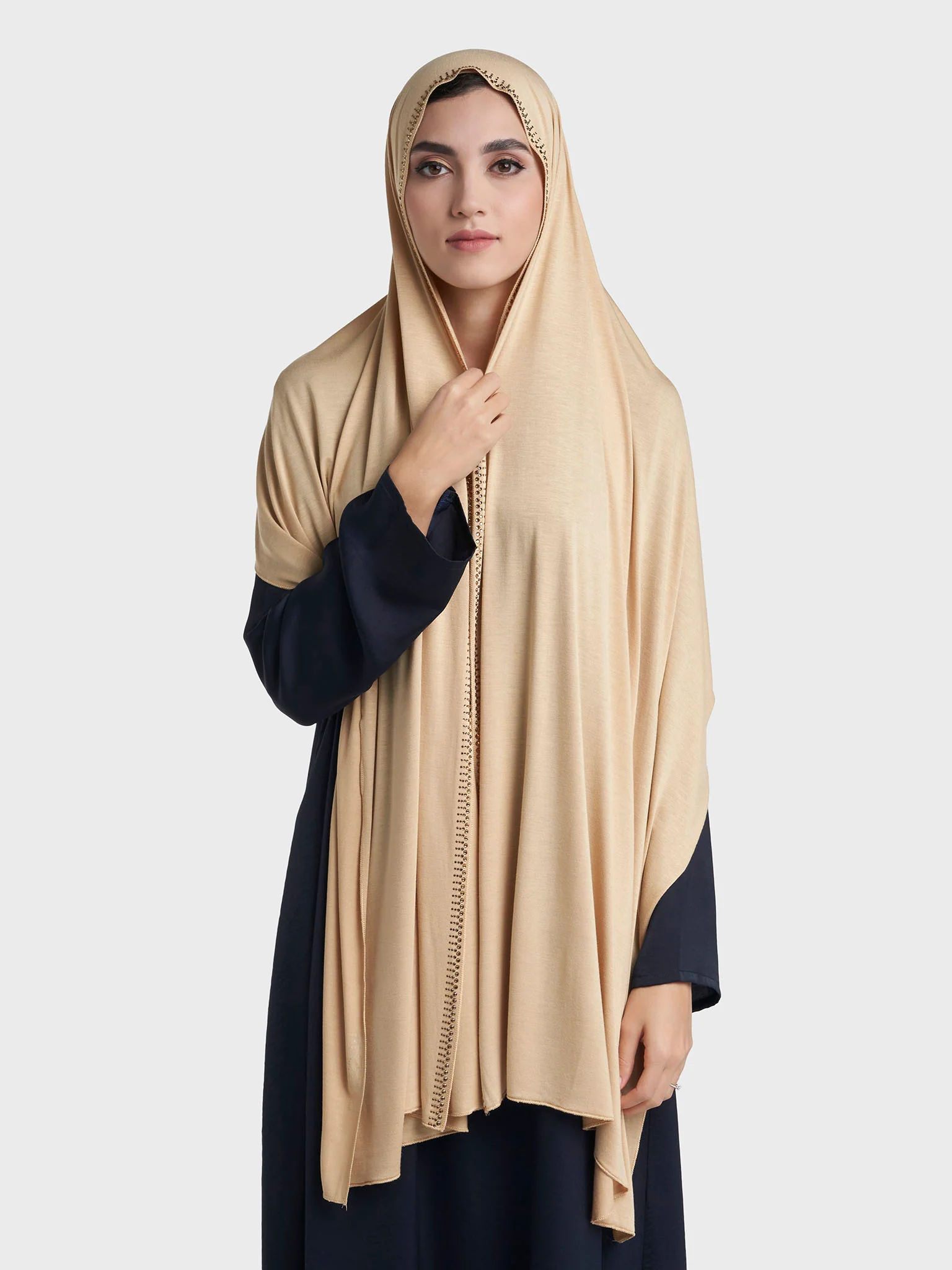 Plain Jersey Hijab with Crown Stone Line Border (KP18160L) - Image 11