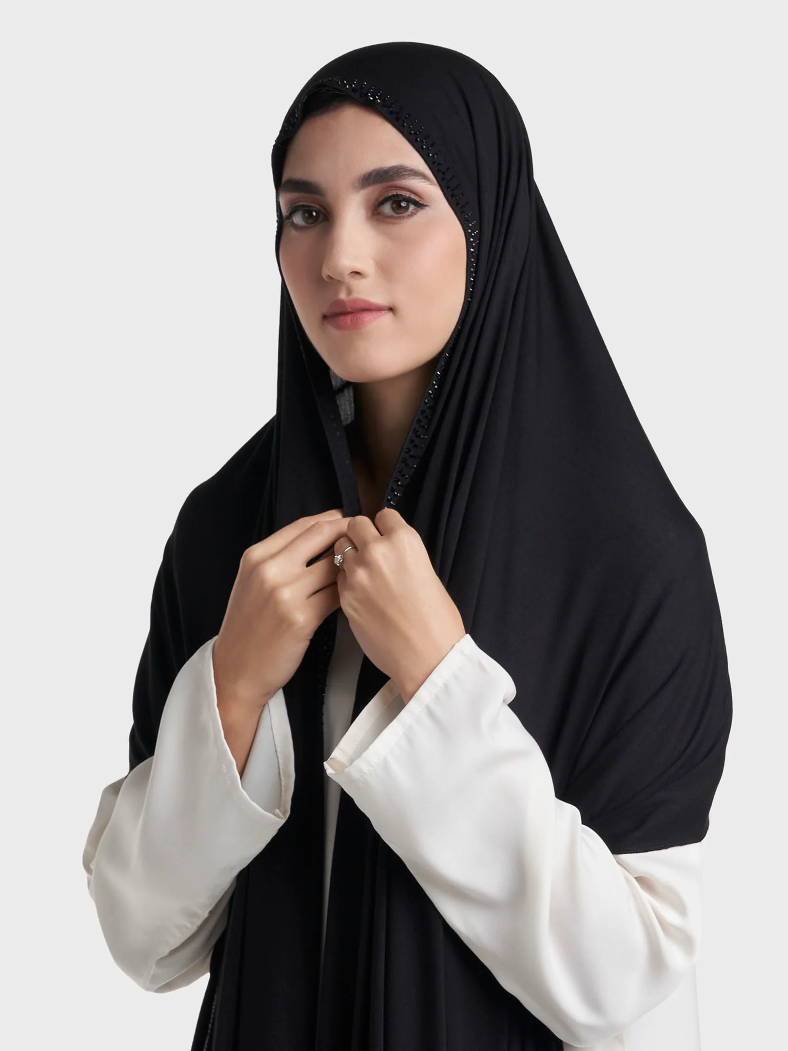 Plain Jersey Hijab with Crown Stone Line Border (KP18160L) - Image 13