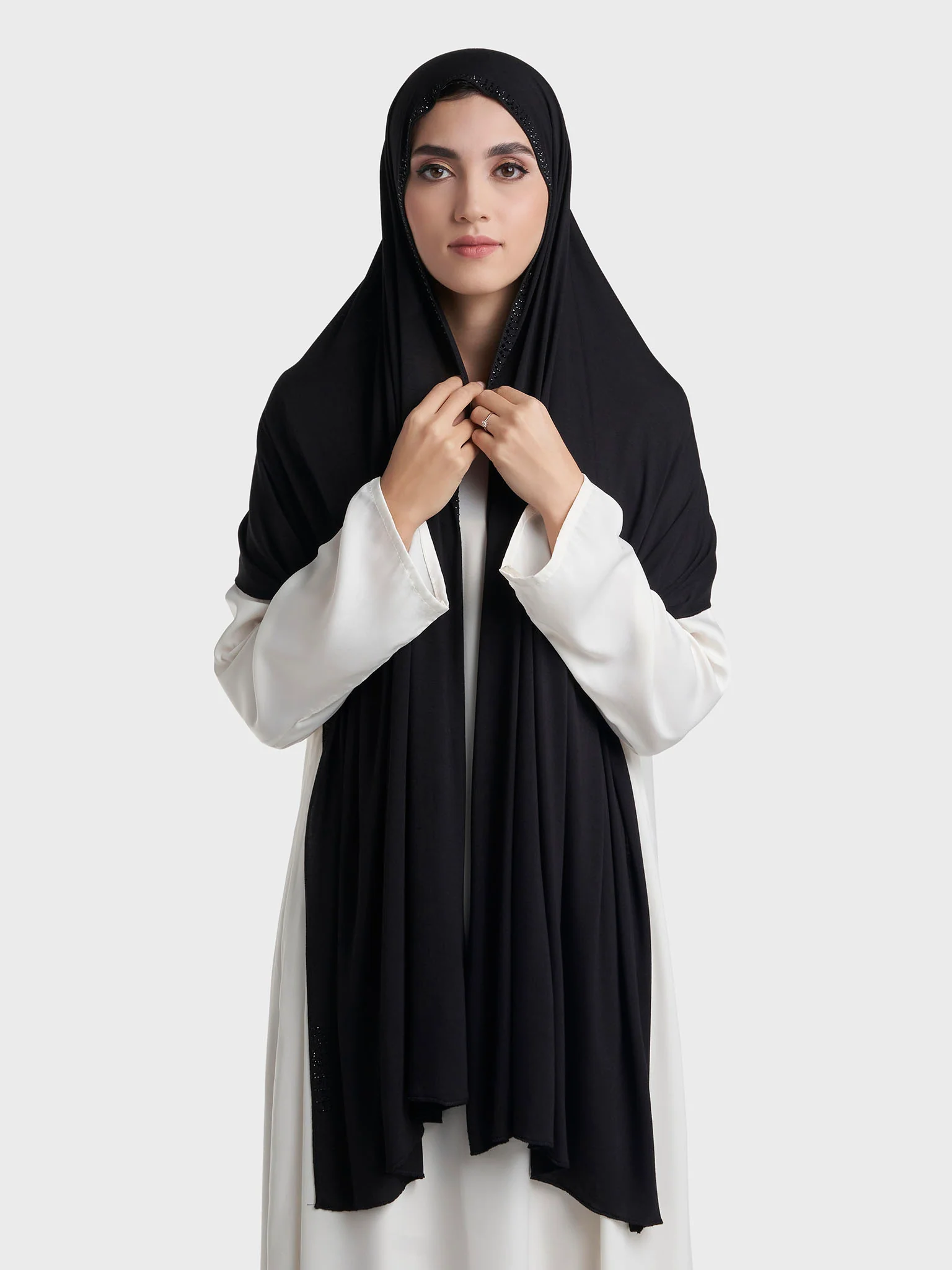 Plain Jersey Hijab with Crown Stone Line Border (KP18160L) - Image 14