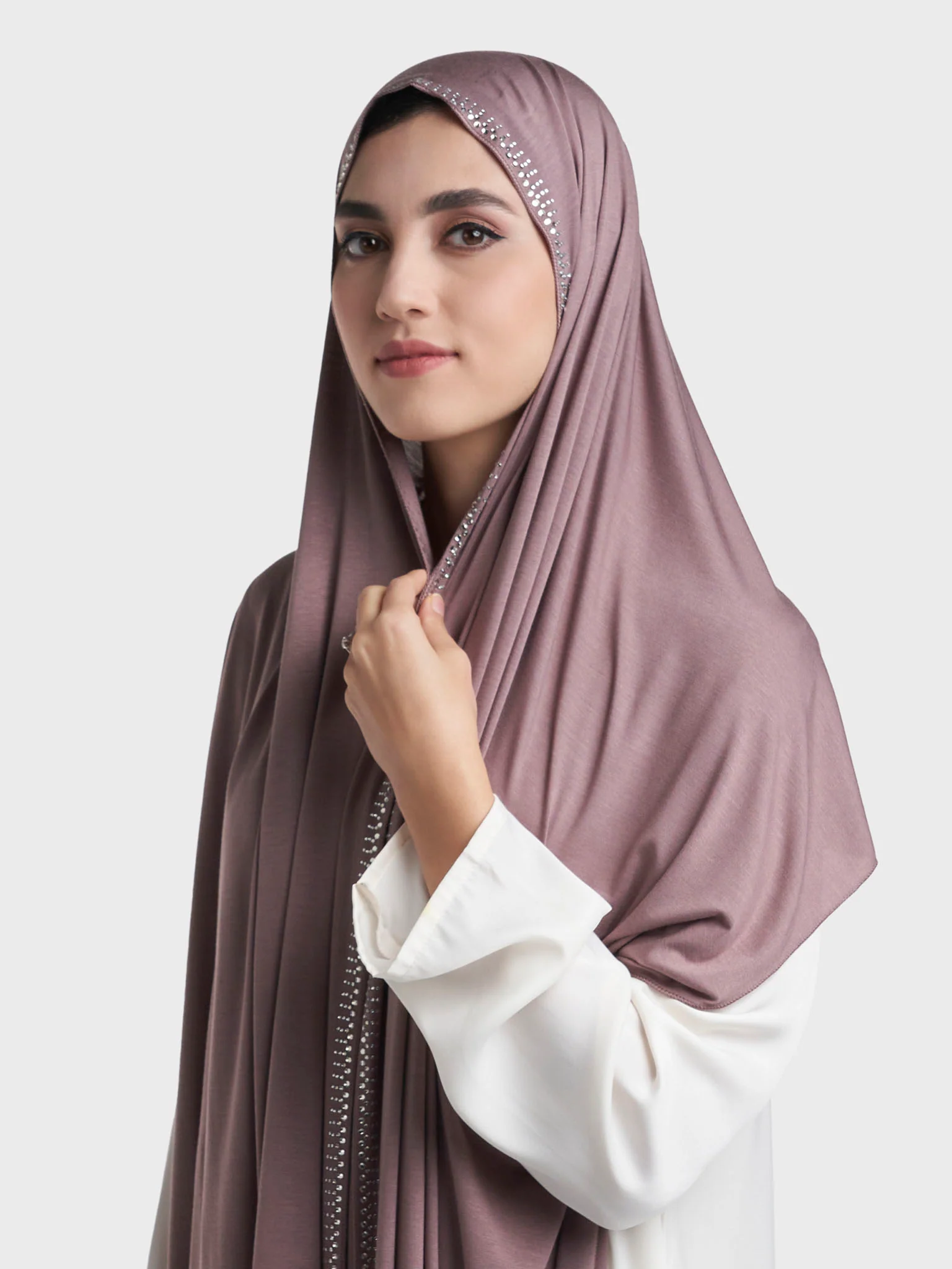 Plain Jersey Hijab with Crown Stone Line Border (KP18160L) - Image 16