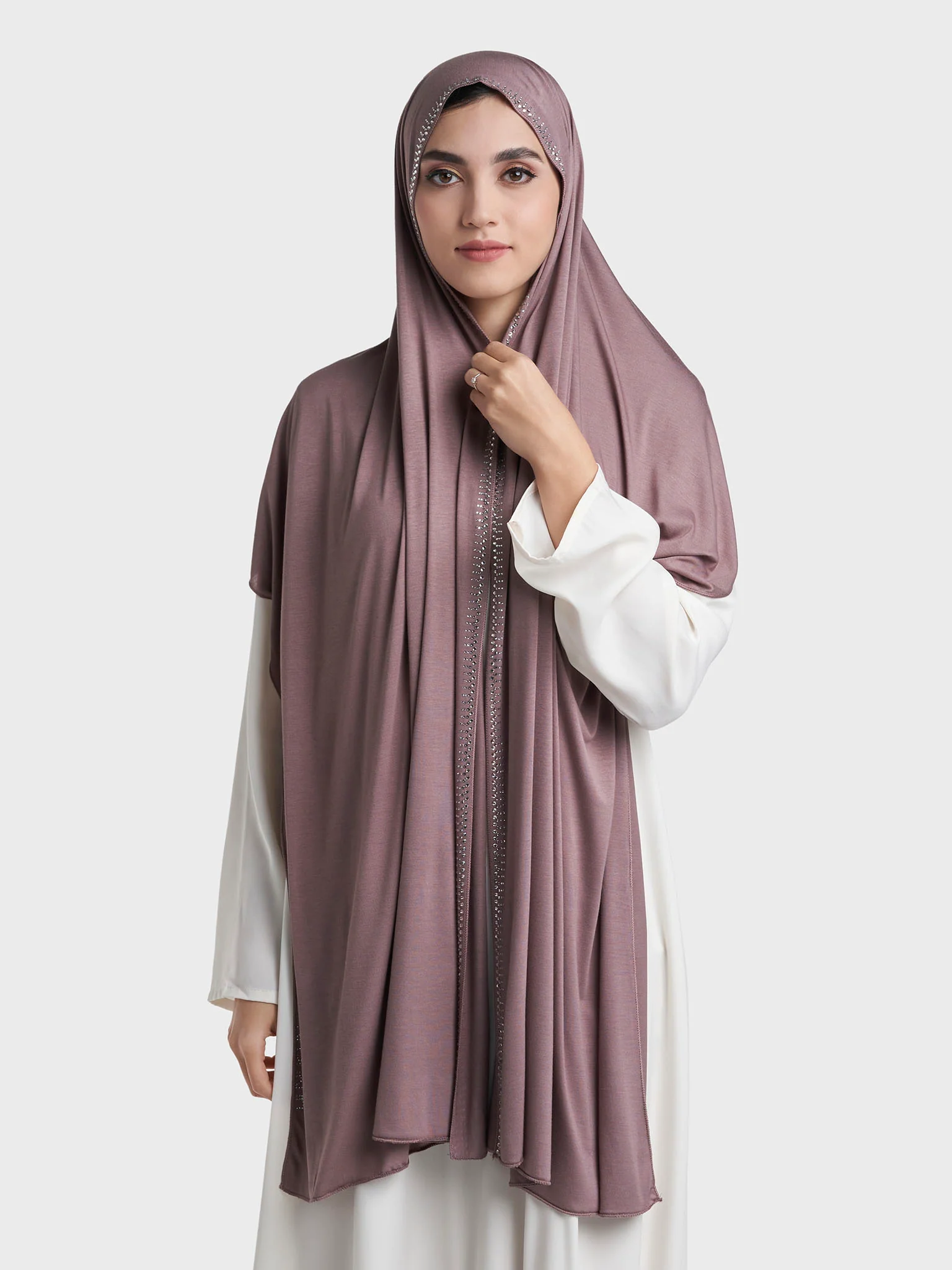 Plain Jersey Hijab with Crown Stone Line Border (KP18160L) - Image 17