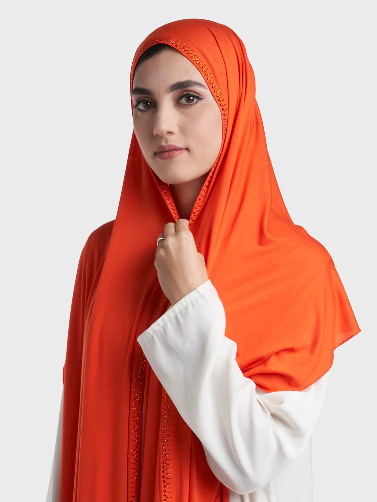 Plain Jersey Hijab with Crown Stone Line Border (KP18160L) - Image 19