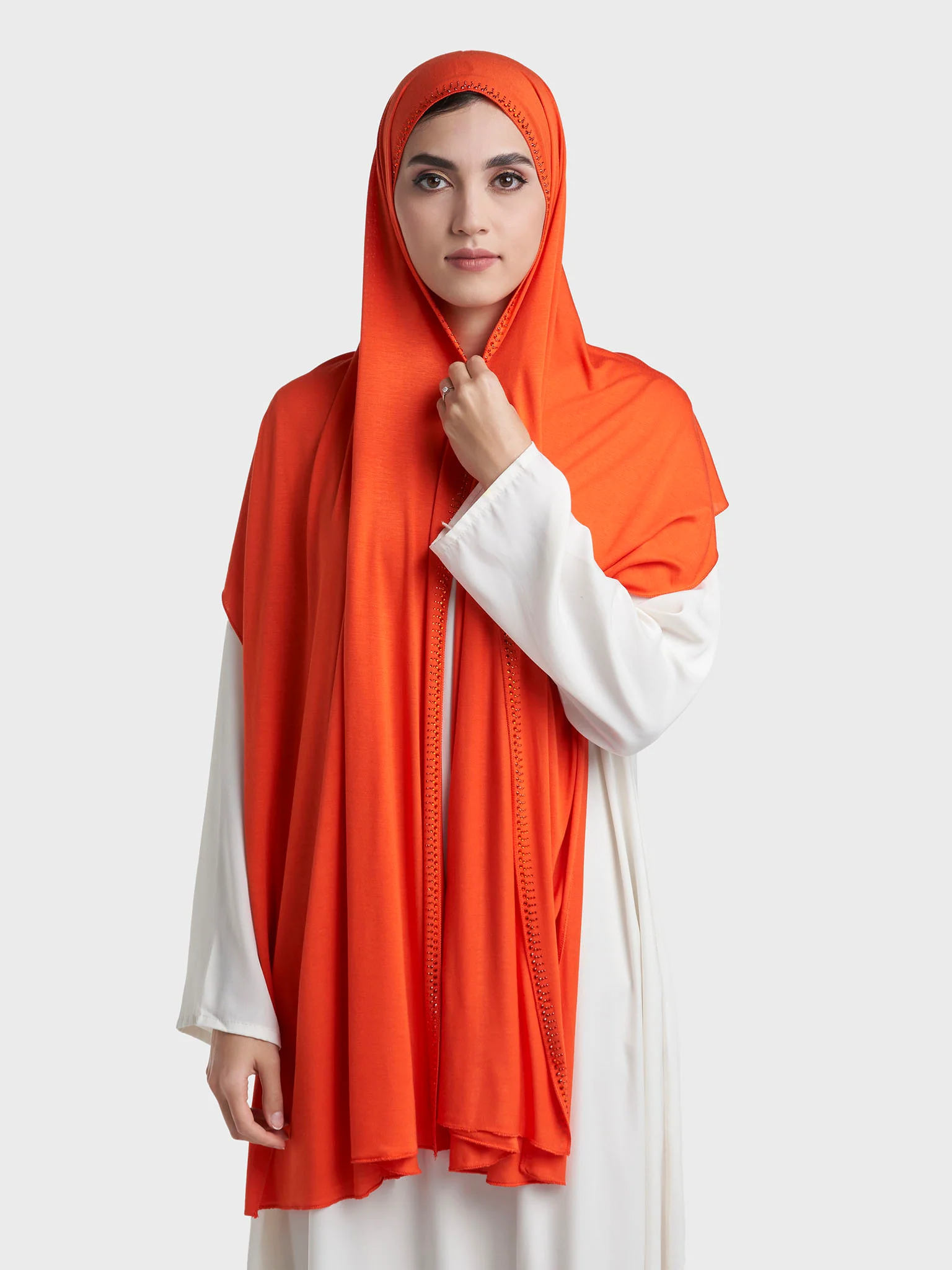Plain Jersey Hijab with Crown Stone Line Border (KP18160L) - Image 20