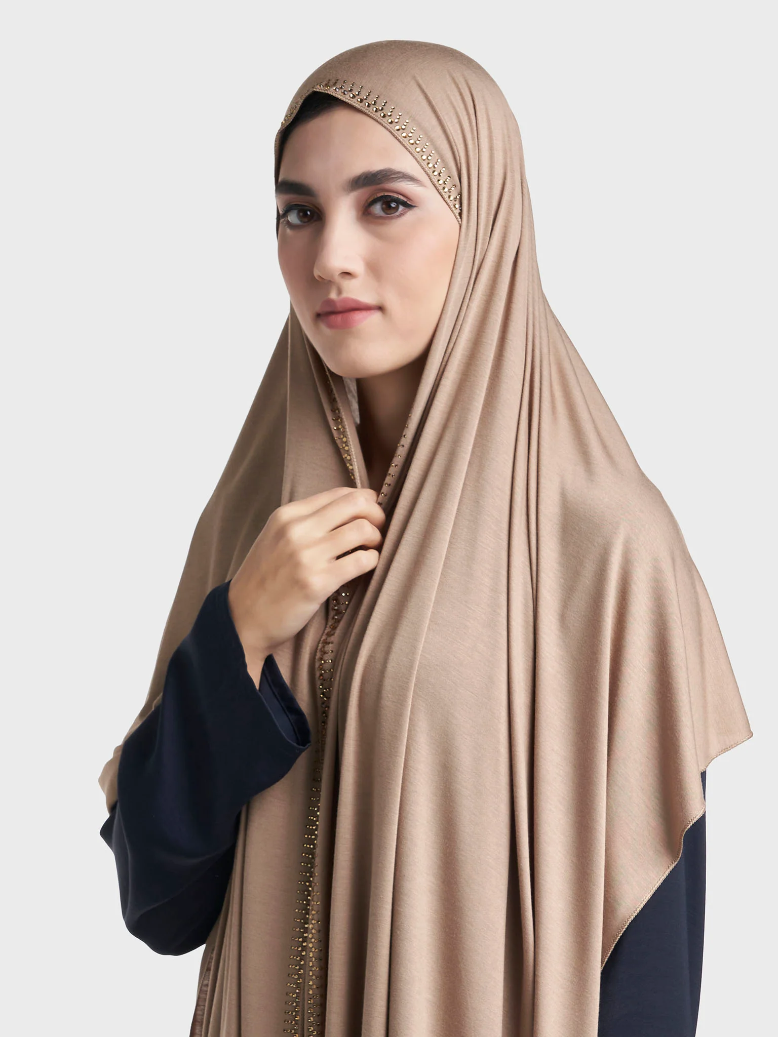 Plain Jersey Hijab with Crown Stone Line Border (KP18160L) - Image 22