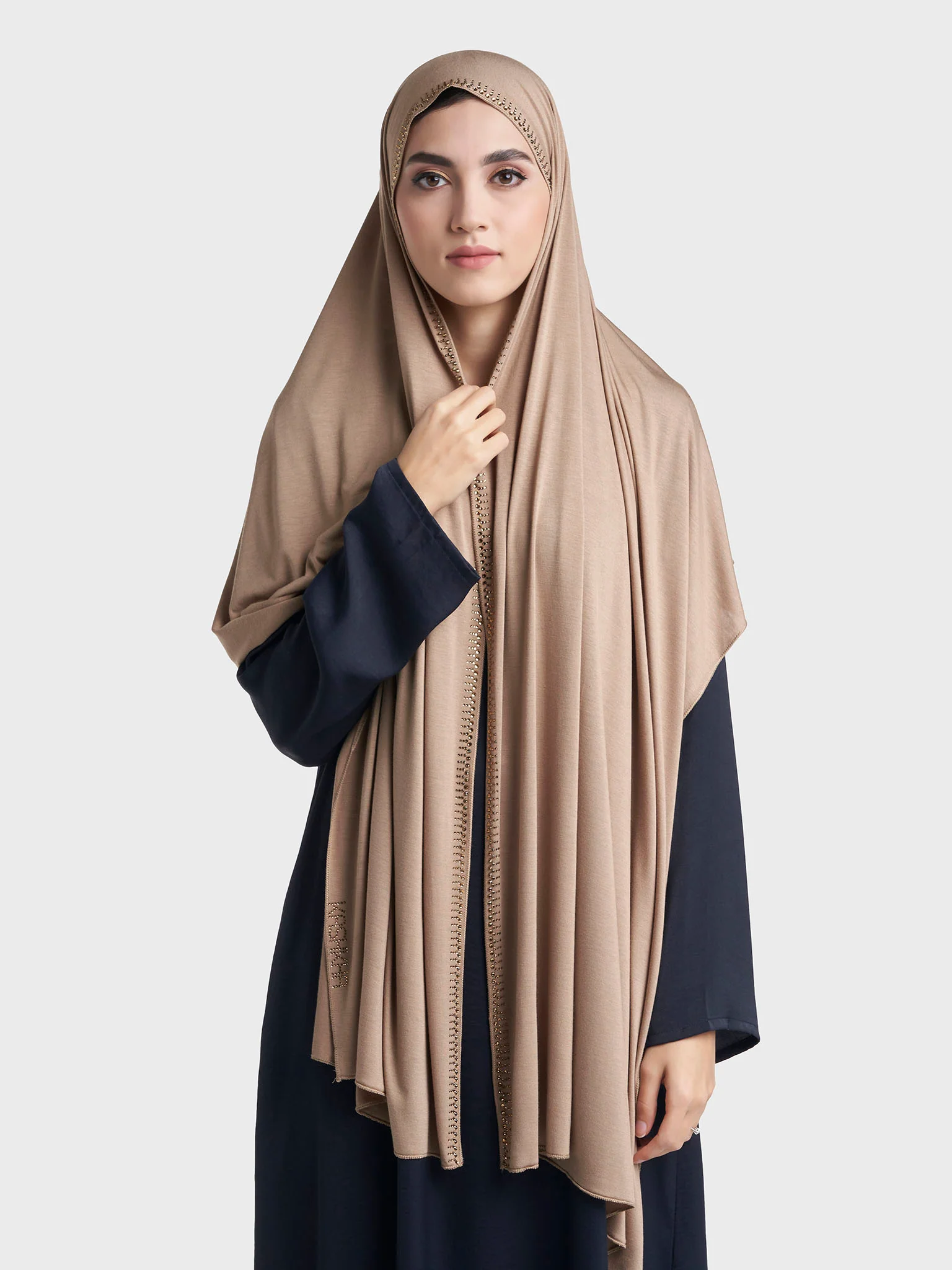 Plain Jersey Hijab with Crown Stone Line Border (KP18160L) - Image 23