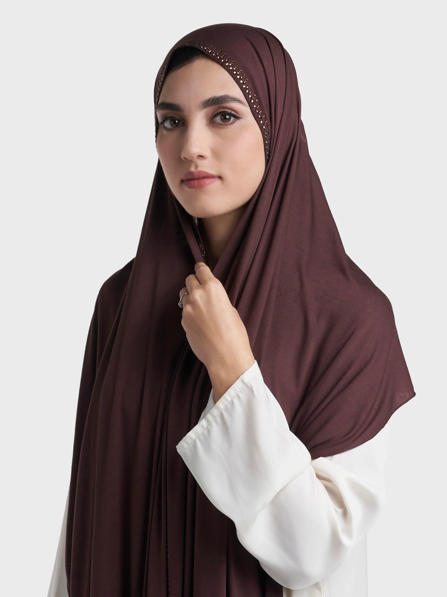 Plain Jersey Hijab with Crown Stone Line Border (KP18160L) - Image 25