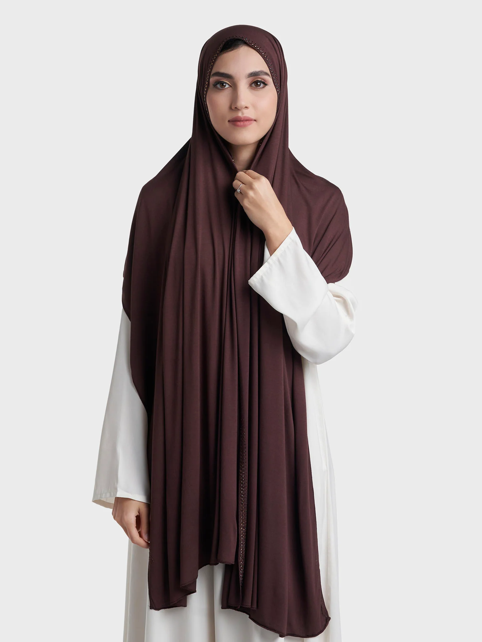 Plain Jersey Hijab with Crown Stone Line Border (KP18160L) - Image 26