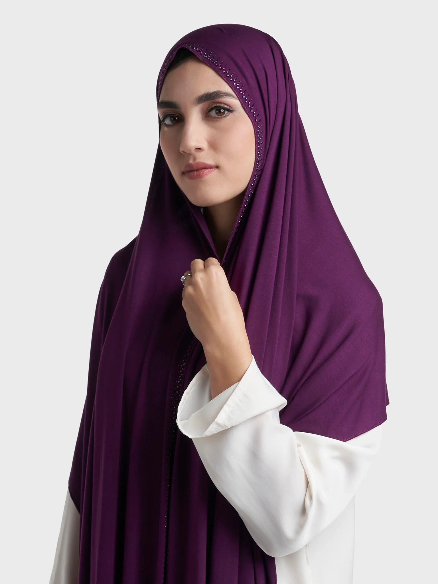 Plain Jersey Hijab with Crown Stone Line Border (KP18160L) - Image 28