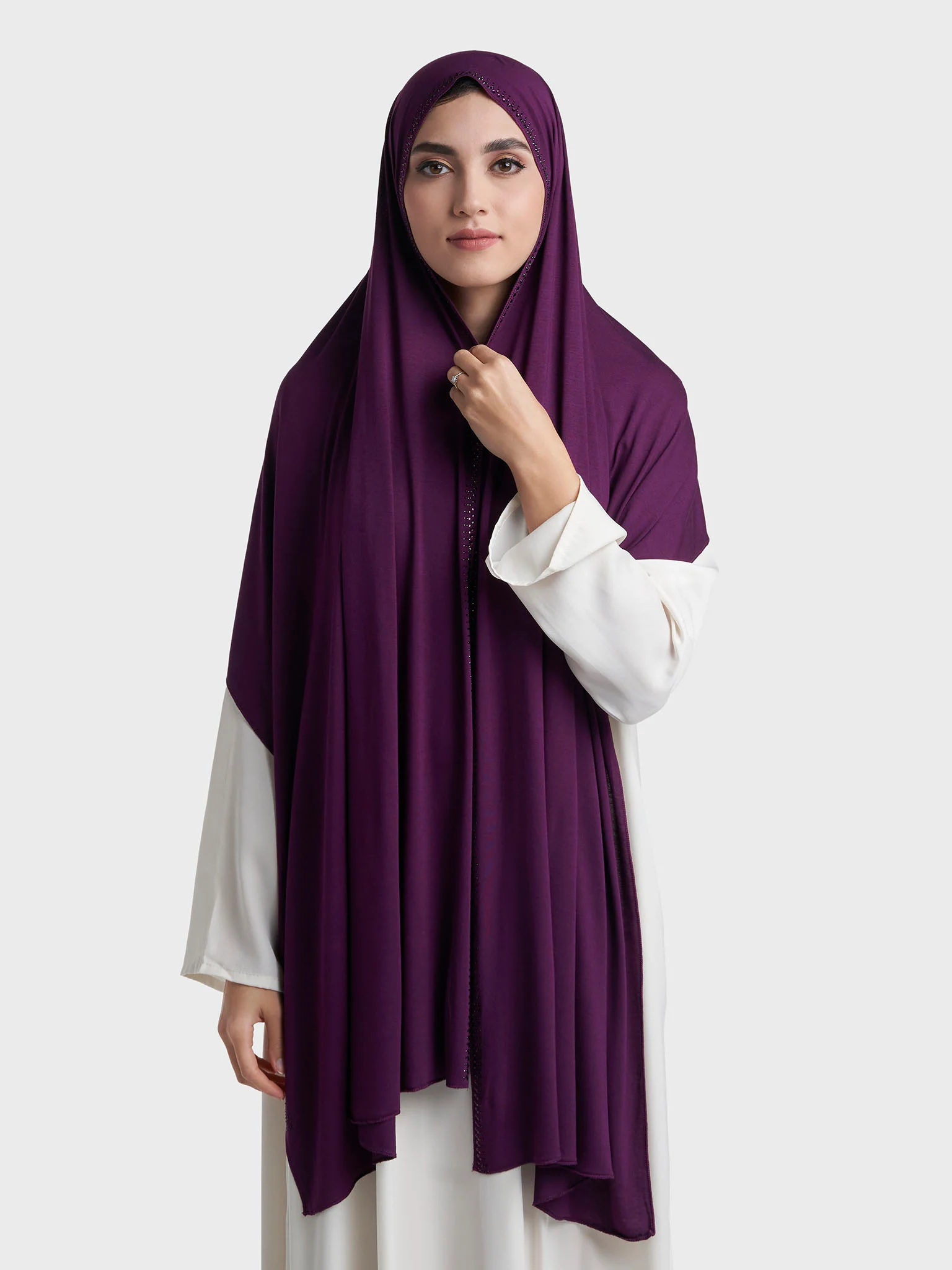 Plain Jersey Hijab with Crown Stone Line Border (KP18160L) - Image 29
