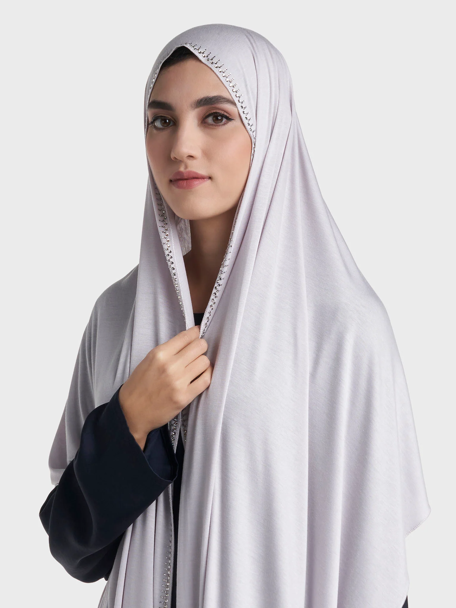 Plain Jersey Hijab with Crown Stone Line Border (KP18160L) - Image 31