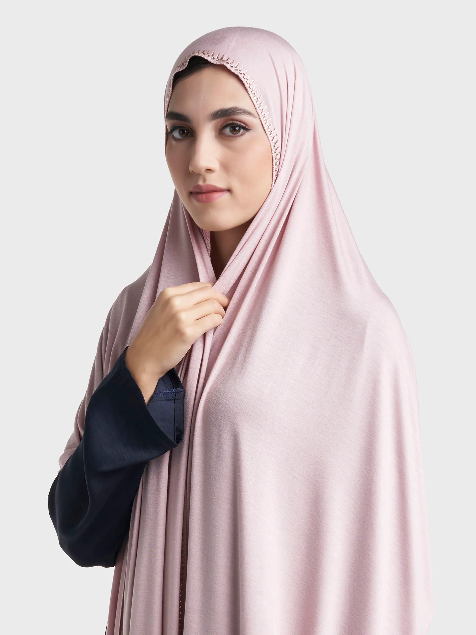 Plain Jersey Hijab with Crown Stone Line Border (KP18160L) - Image 34