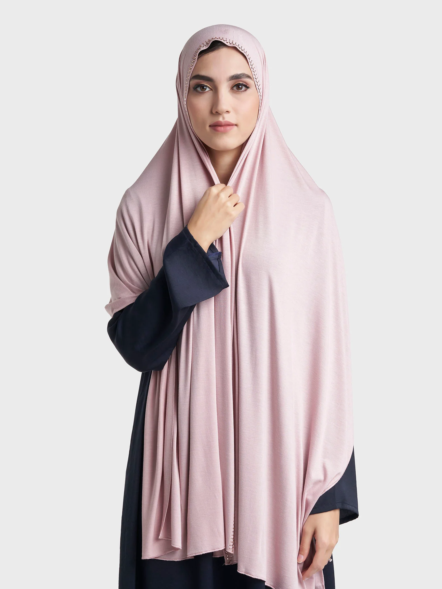 Plain Jersey Hijab with Crown Stone Line Border (KP18160L) - Image 35