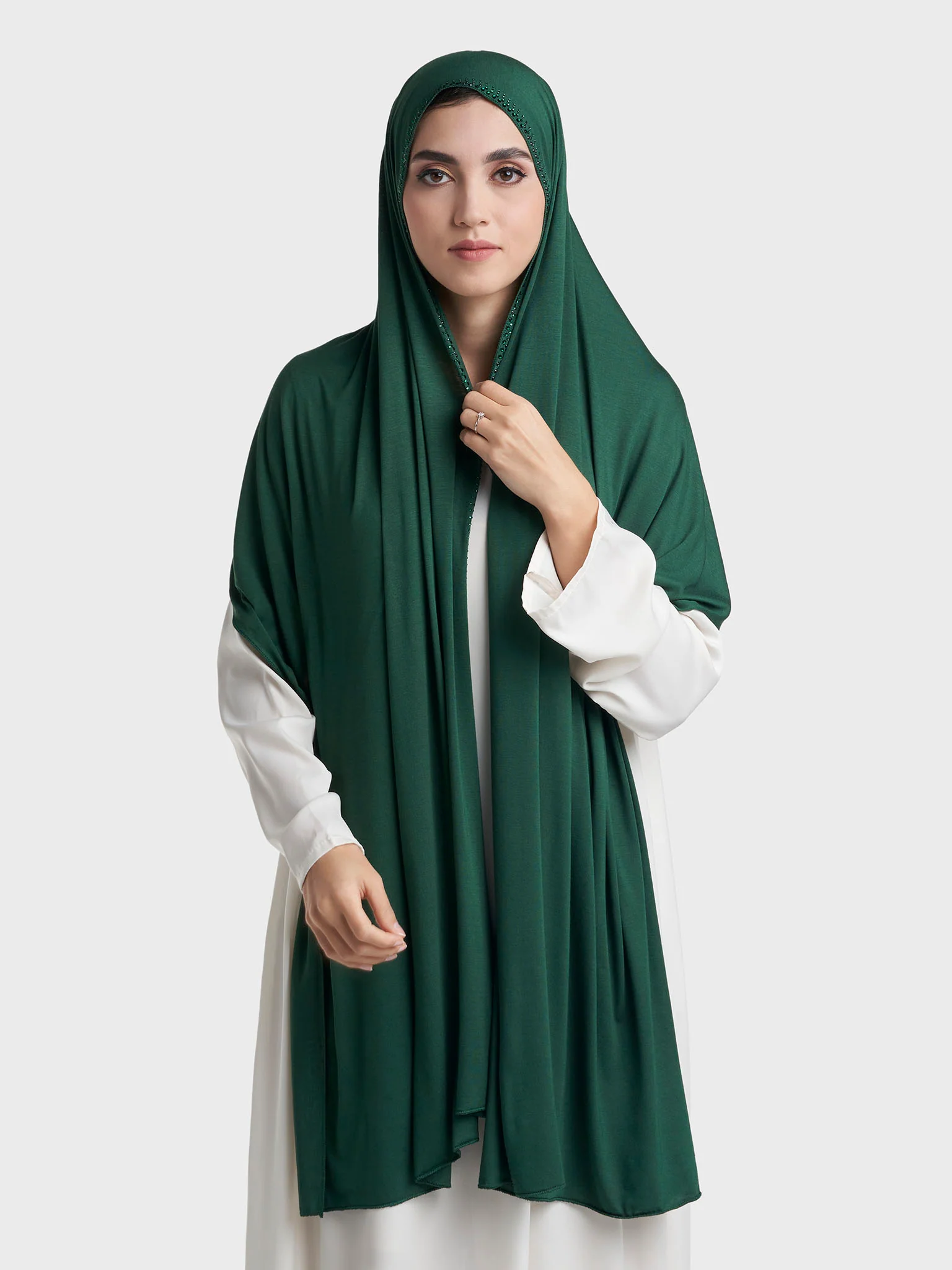 Plain Jersey Hijab with Crown Stone Line Border (KP18160L) - Image 38