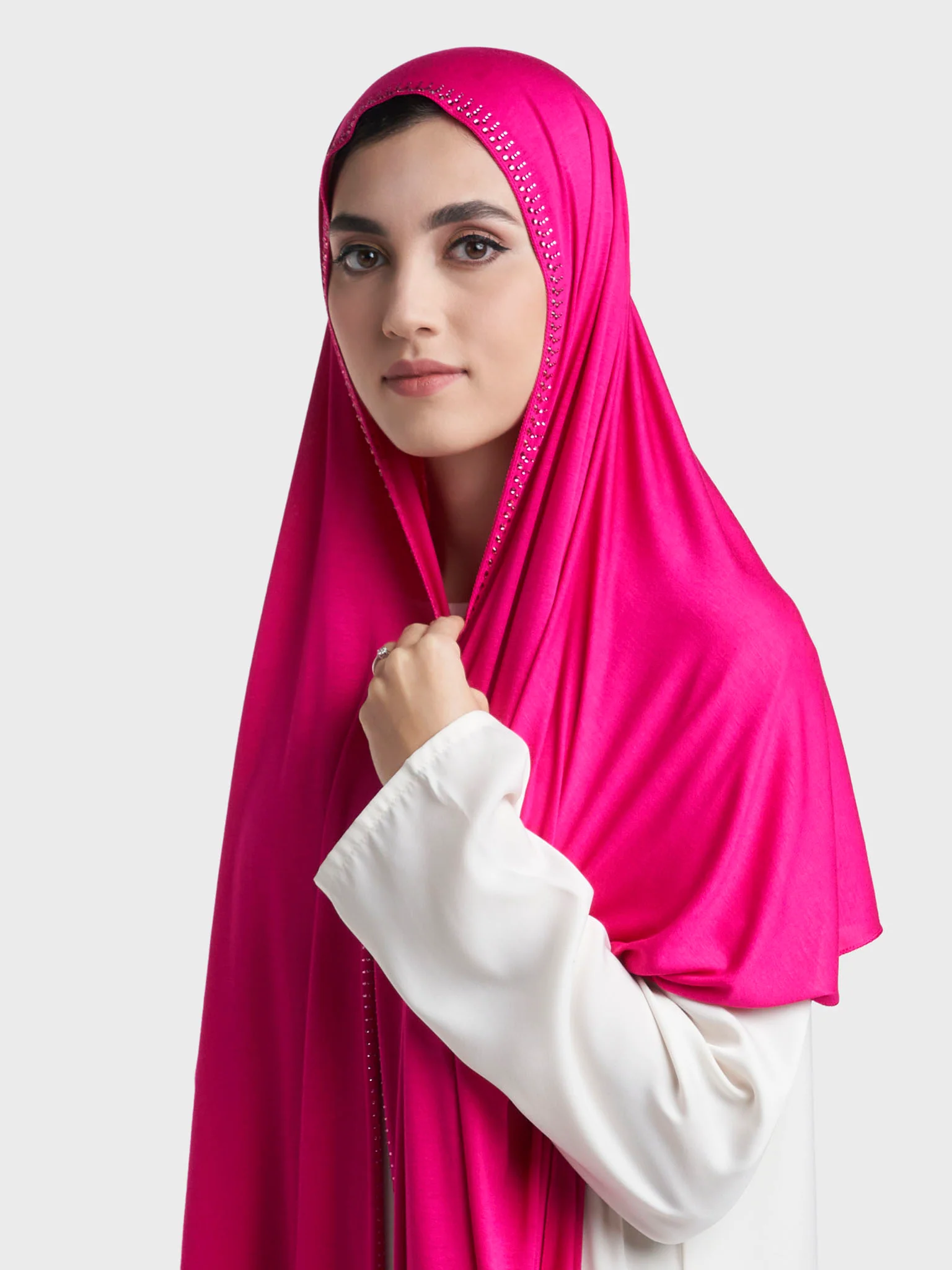 Plain Jersey Hijab with Crown Stone Line Border (KP18160L) - Image 40