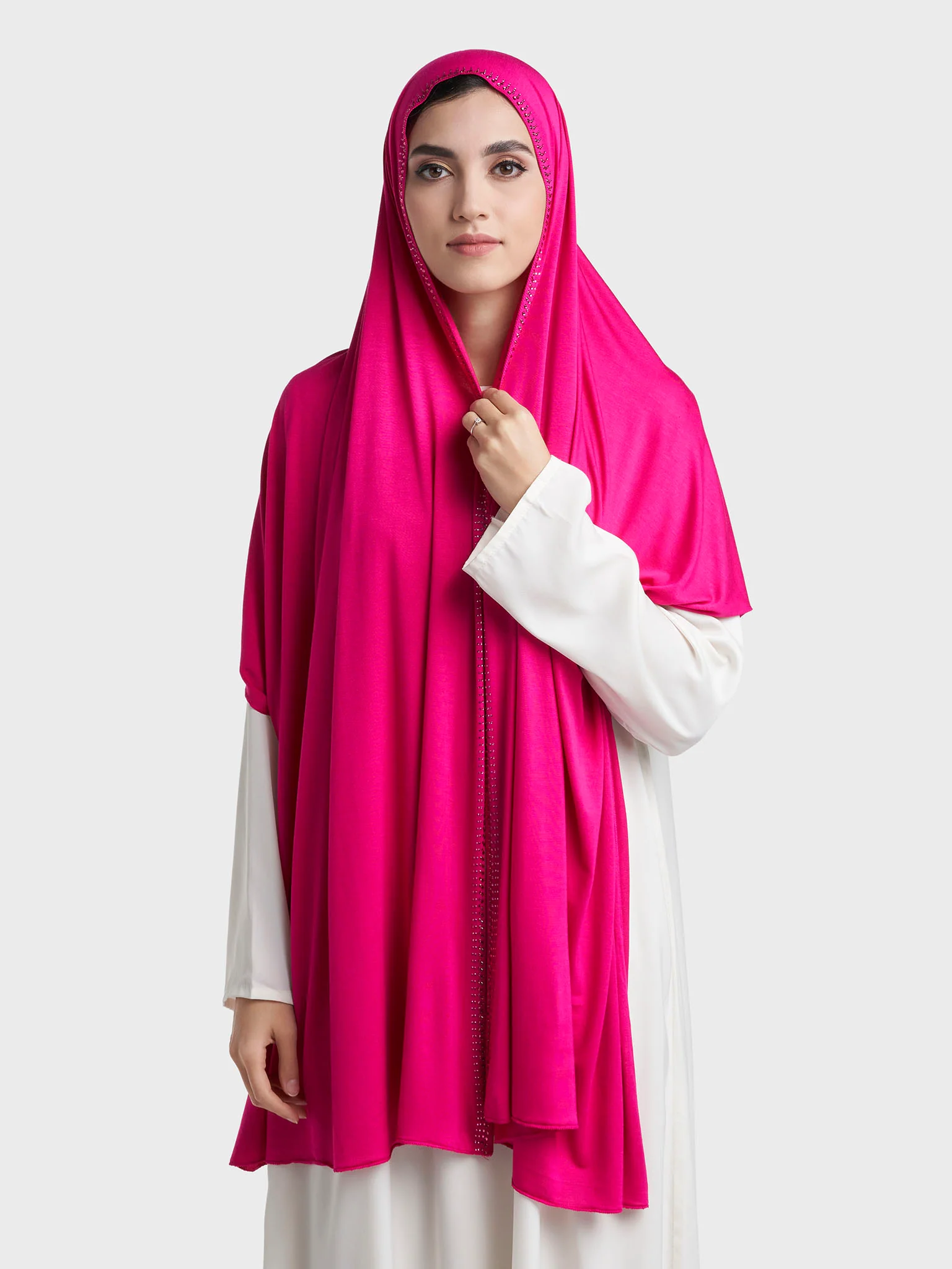 Plain Jersey Hijab with Crown Stone Line Border (KP18160L) - Image 41