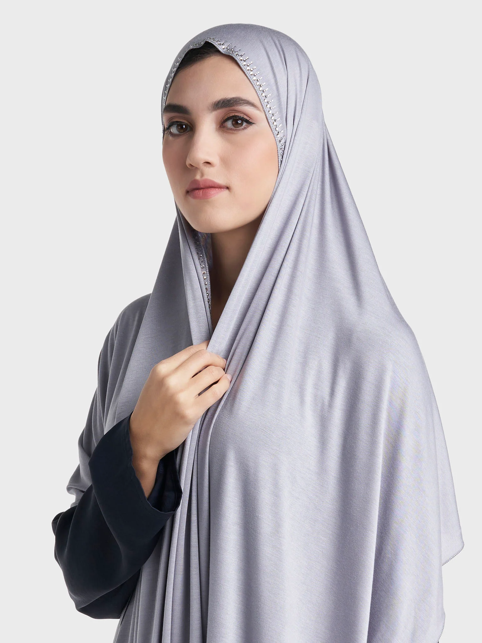 Plain Jersey Hijab with Crown Stone Line Border (KP18160L) - Image 43