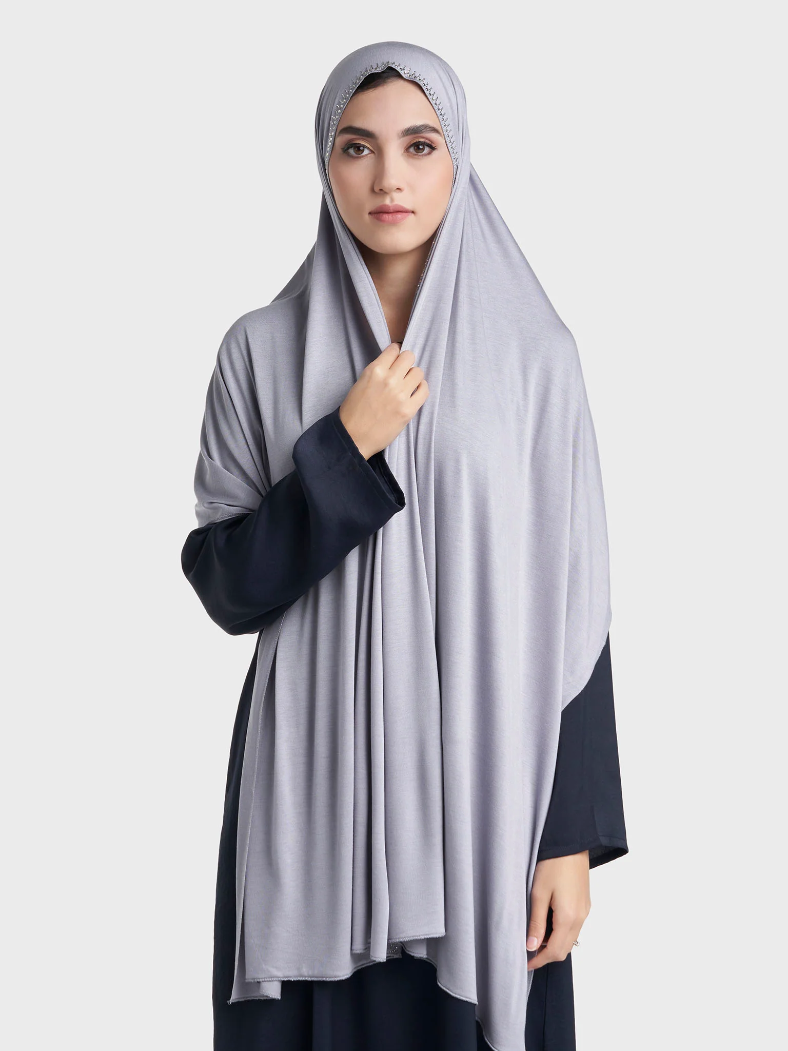 Plain Jersey Hijab with Crown Stone Line Border (KP18160L) - Image 44