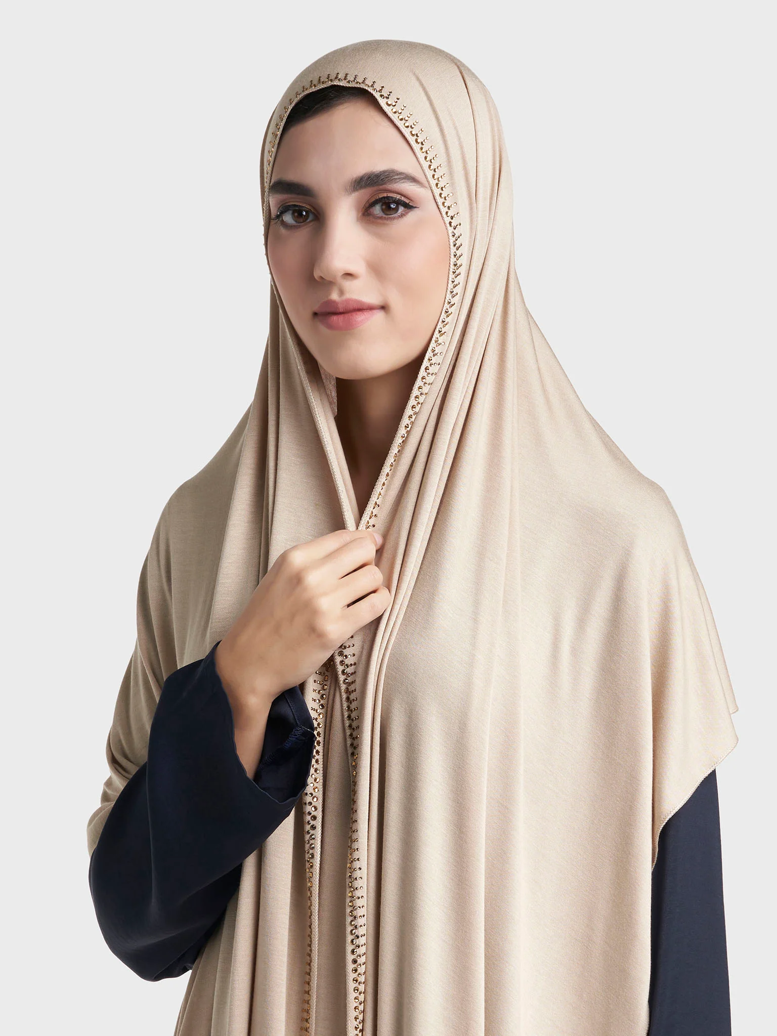Plain Jersey Hijab with Crown Stone Line Border (KP18160L) - Image 46