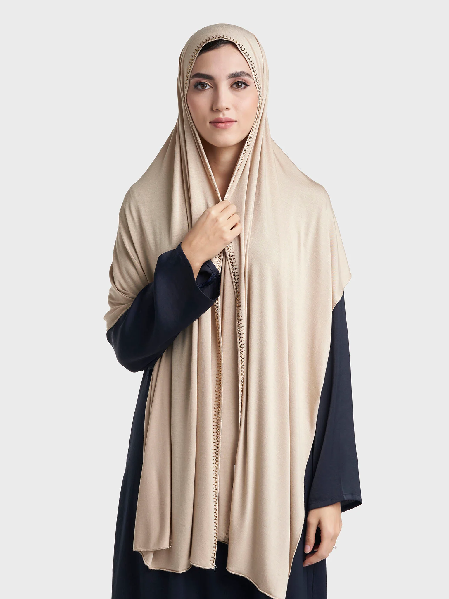 Plain Jersey Hijab with Crown Stone Line Border (KP18160L) - Image 47