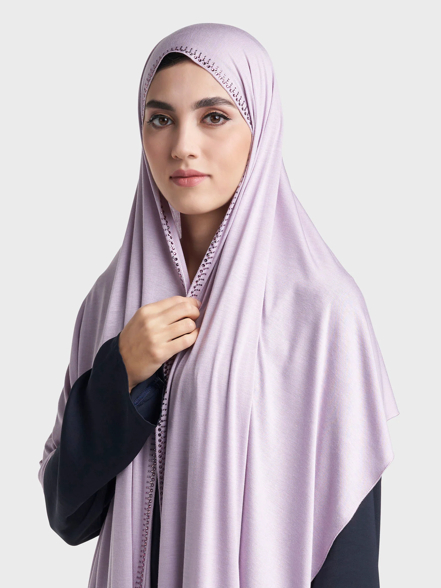 Plain Jersey Hijab with Crown Stone Line Border (KP18160L) - Image 49